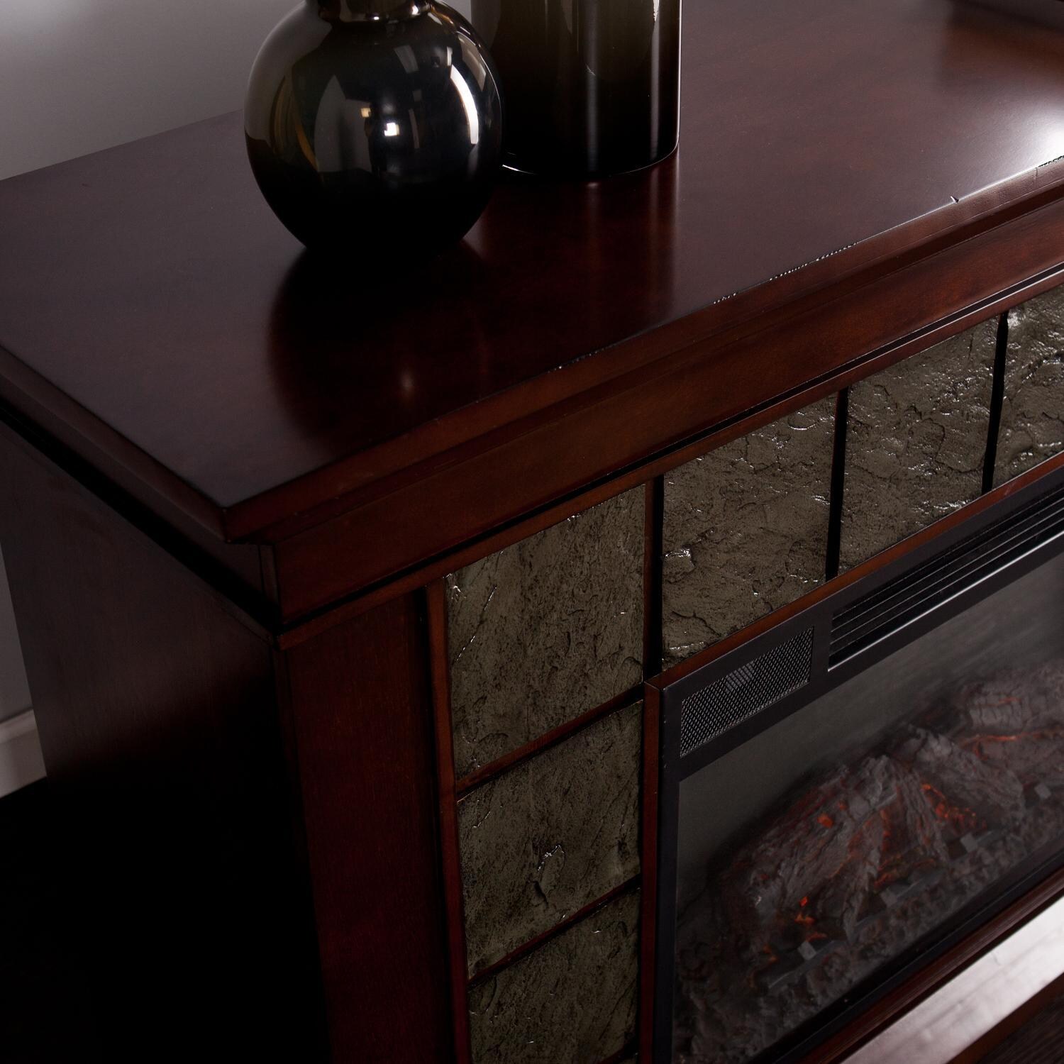 Southern Enterprises Newberg 60-Inch Electric Fireplace Mantel - Warm Brown Walnut W/ Gray Tile - FE9022 - Mantel Detail thumbnail