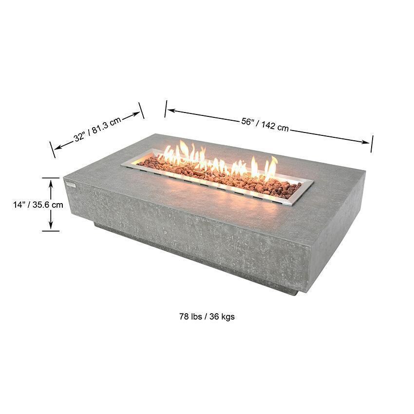 Hampton 56-in Rectangular Concrete Propane Fire Pit Table in Light Gray By Elementi - Diagram - Dimensional thumbnail