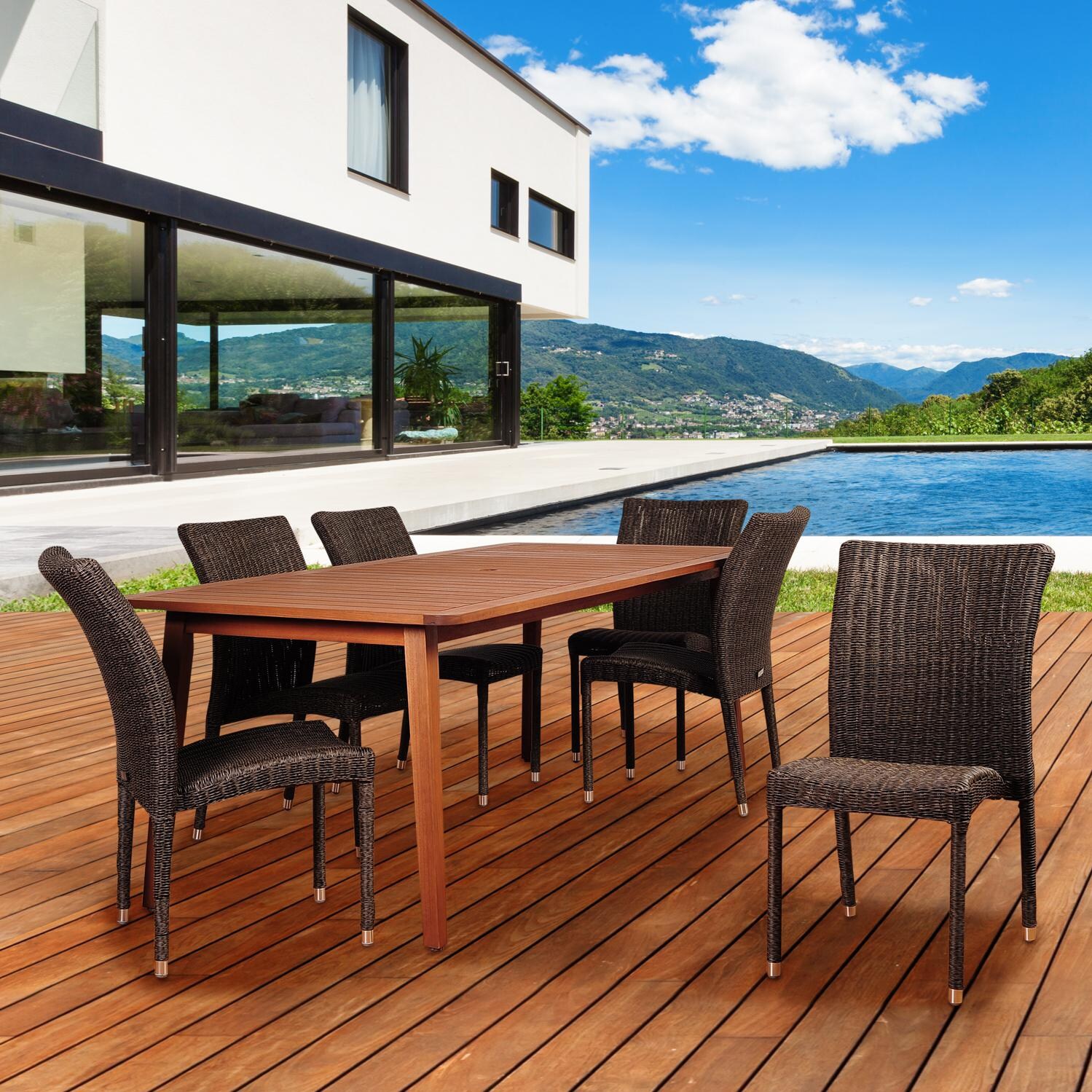 Amazonia Abaco 6-Person Resin Wicker Patio Dining Set With Eucalyptus Table