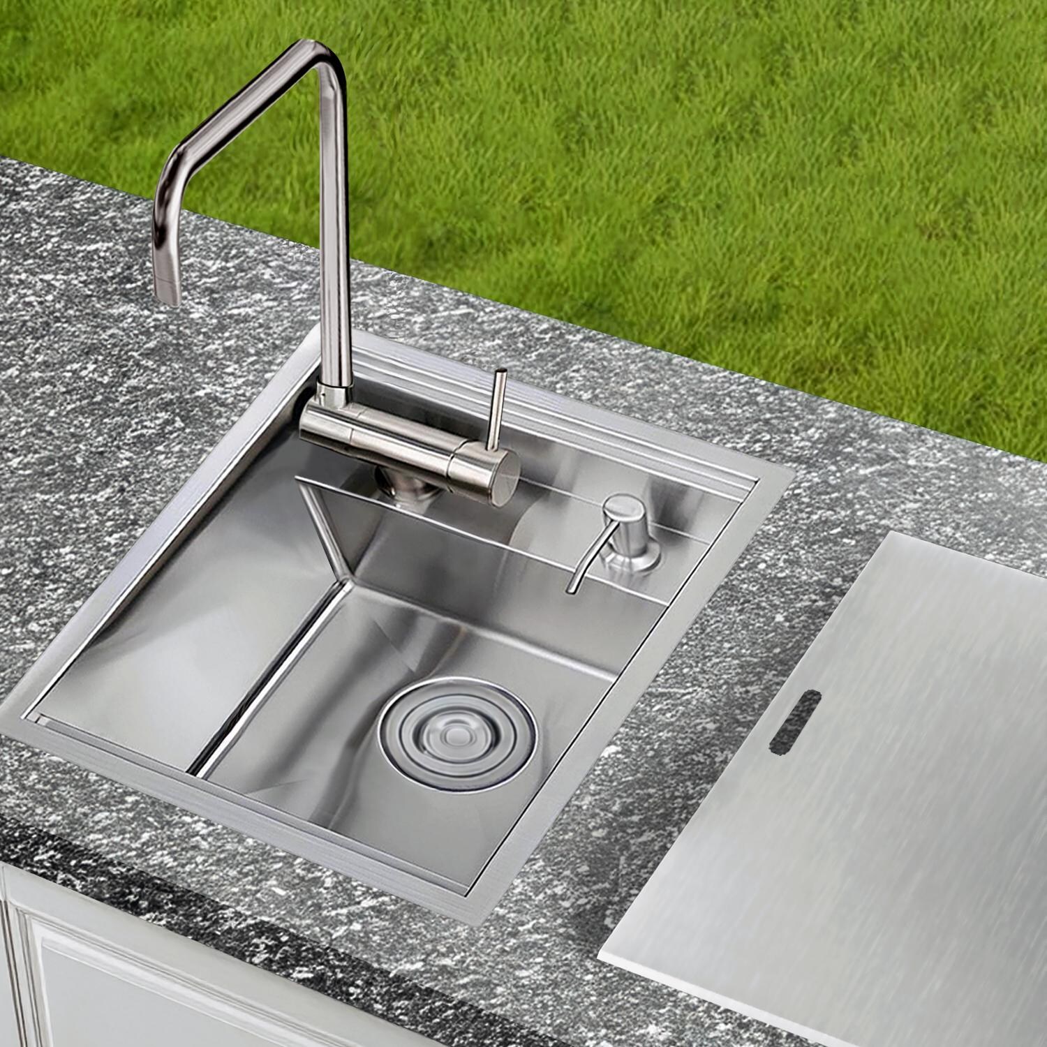 BBQGuys Signature BBQ-18SNK-SS-DM 16 X 18-in Drop-In Stainless Steel Outdoor Sink - Lifestyle thumbnail