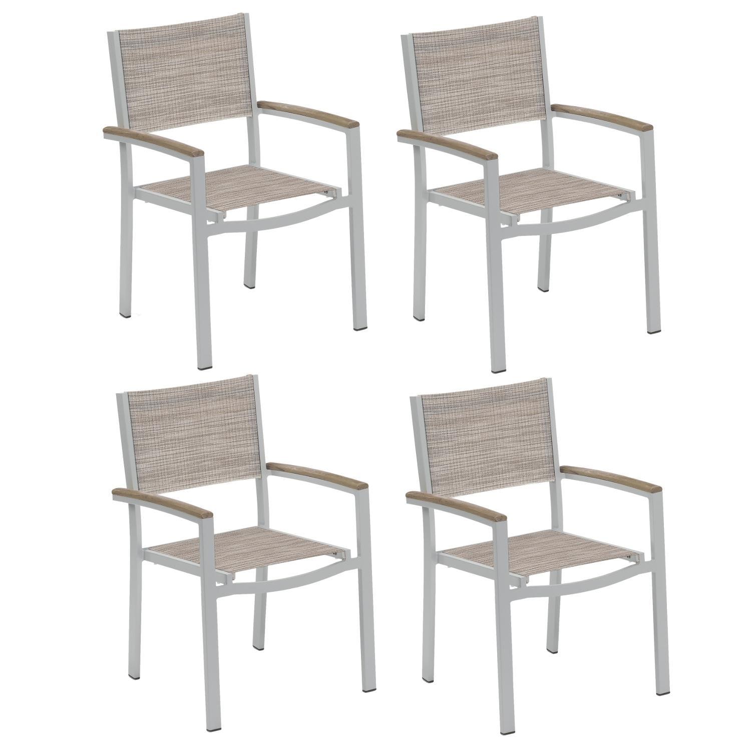 Travira 4 Piece Aluminum Patio Dining Arm Chair Set W/ Tekwood Vintage Arm Caps By Oxford Garden - Bellows Sling