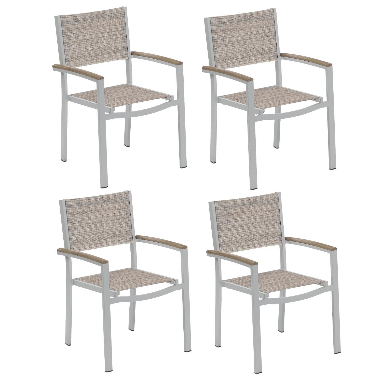 Travira 4 Piece Aluminum Patio Dining Arm Chair Set W/ Tekwood Vintage Arm Caps By Oxford Garden - Bellows Sling thumbnail