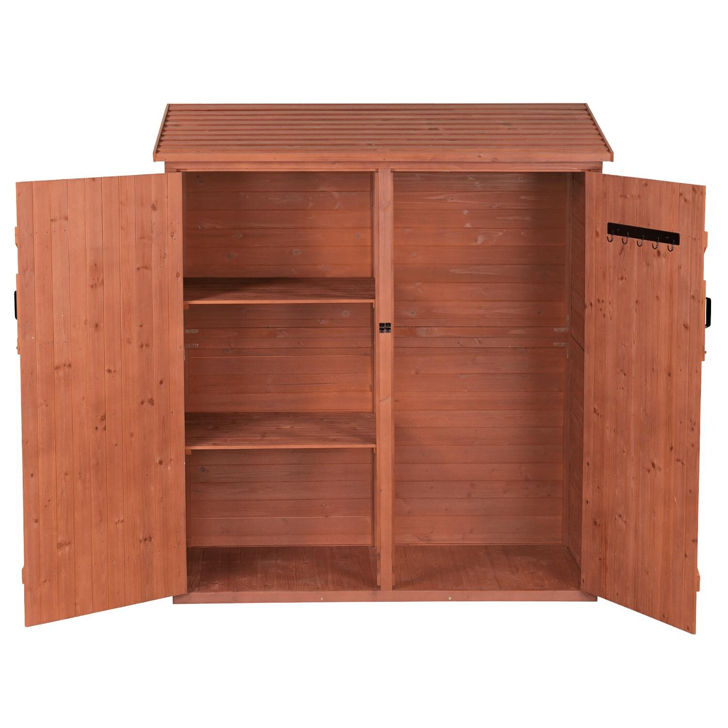 Leisure Season 4 Ft. 11 In X 2 Ft. 7 In. Medium Wood Storage Shed - Front View Open thumbnail