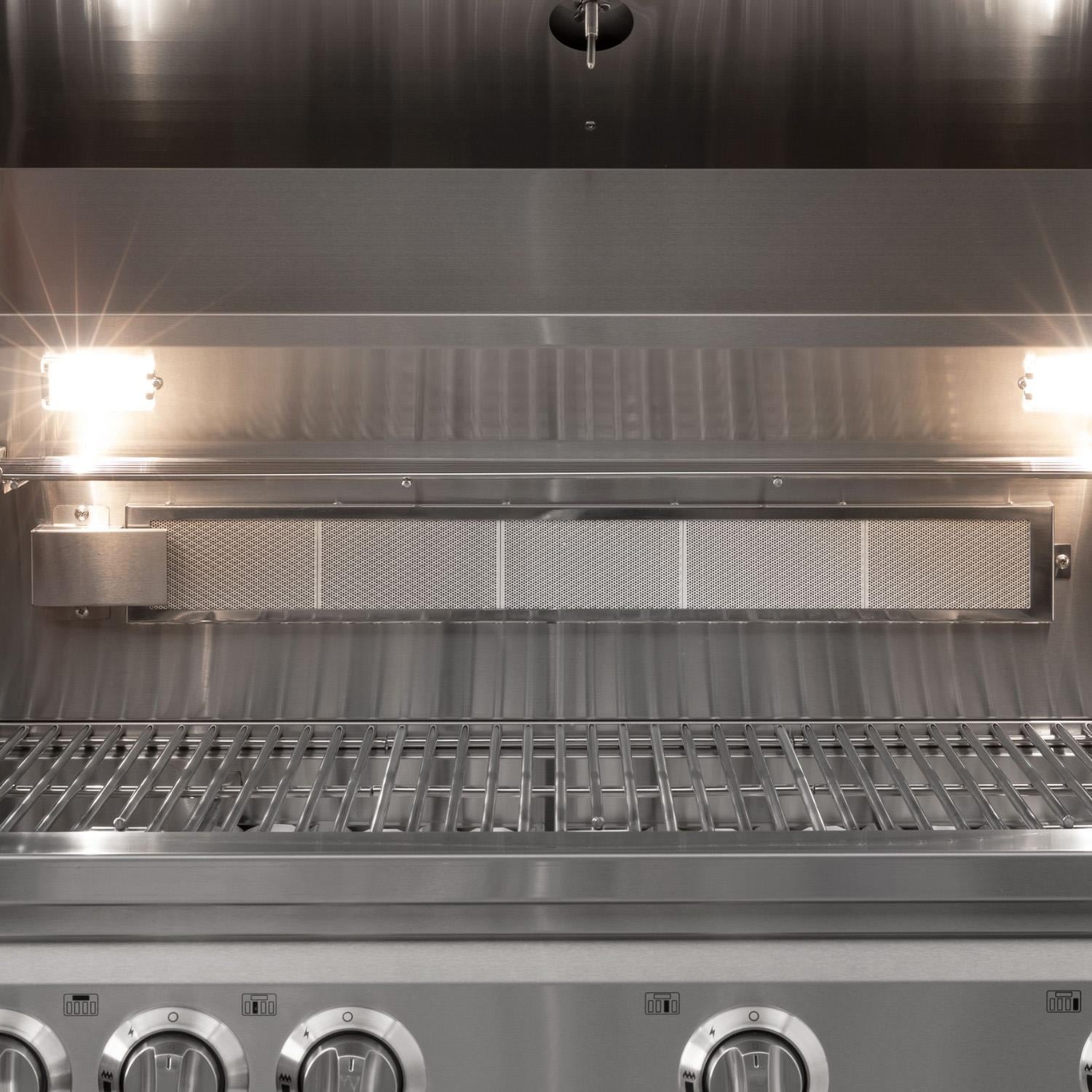 NewAge Products 71090 Classic Series 8 Ft Outdoor Kitchen Island w/ 33-in Propane Grill, Sink, Trash Bin, Door & Drawer in Grove/Stainless Steel - Rear Rotisserie Burner - Detail thumbnail