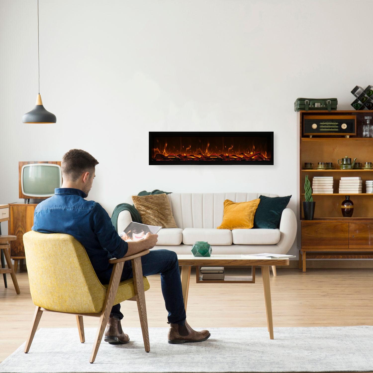 Amantii Symmetry XT Bespoke 60-Inch Built-In Electric Fireplace W/ Thermostatic Remote, WiFi Capable & Selection of Media Options - SYM-60-XT-BESPOKE