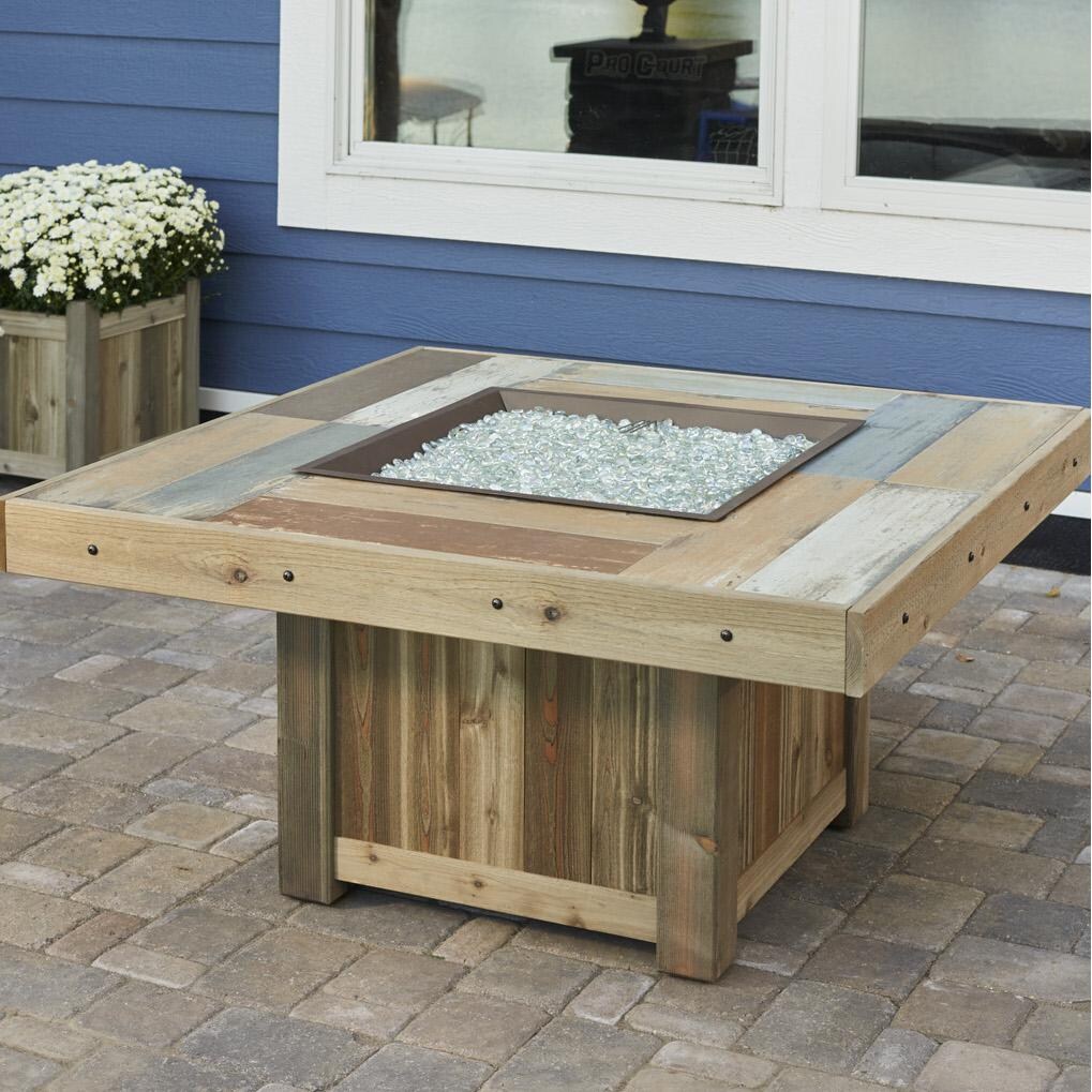 The Outdoor GreatRoom Company Vintage Square Gas Fire Pit Table - Lifestyle - No Flame thumbnail
