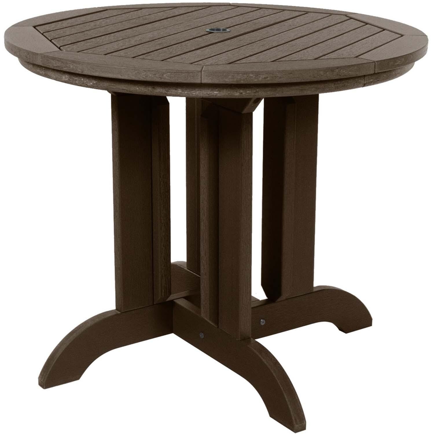 Elm Pointe 3 Pc Recycled Plastic Round Dining Set in Weathered Acorn By Lakeview Outdoor Designs - Table - White Background thumbnail