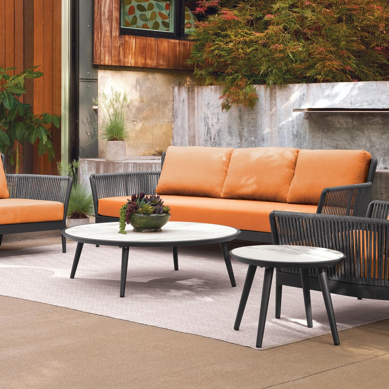 Oxford Garden Nette 3 Person Olefin Rope & Aluminum Sofa in Carbon/Tangerine - Patio thumbnail