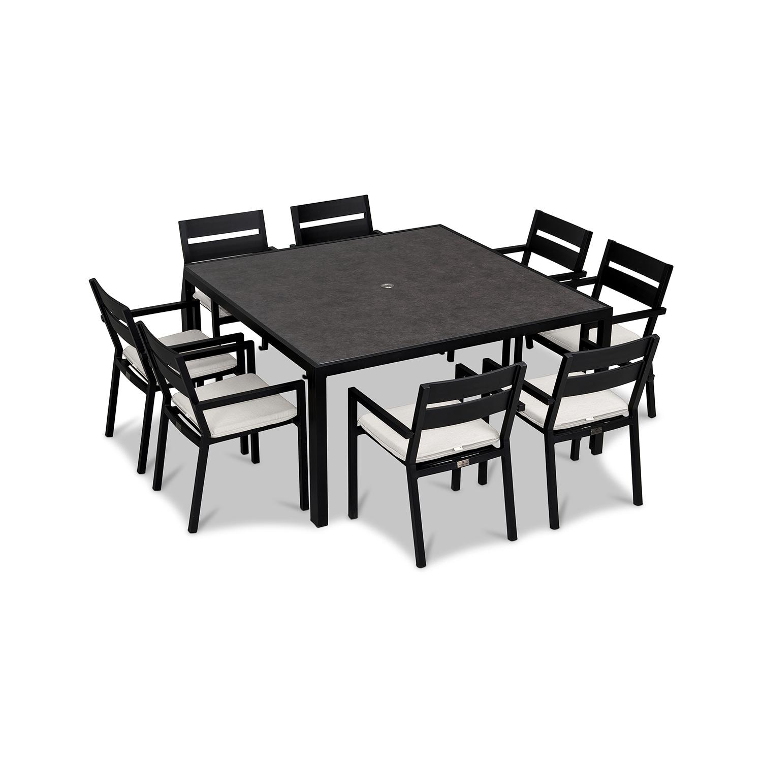 Lakeview Outdoor Designs Calm Bay 9 Pc Square Aluminum Dining Set in Black/Canvas Natural by - CALM-BK-9SDS-CN