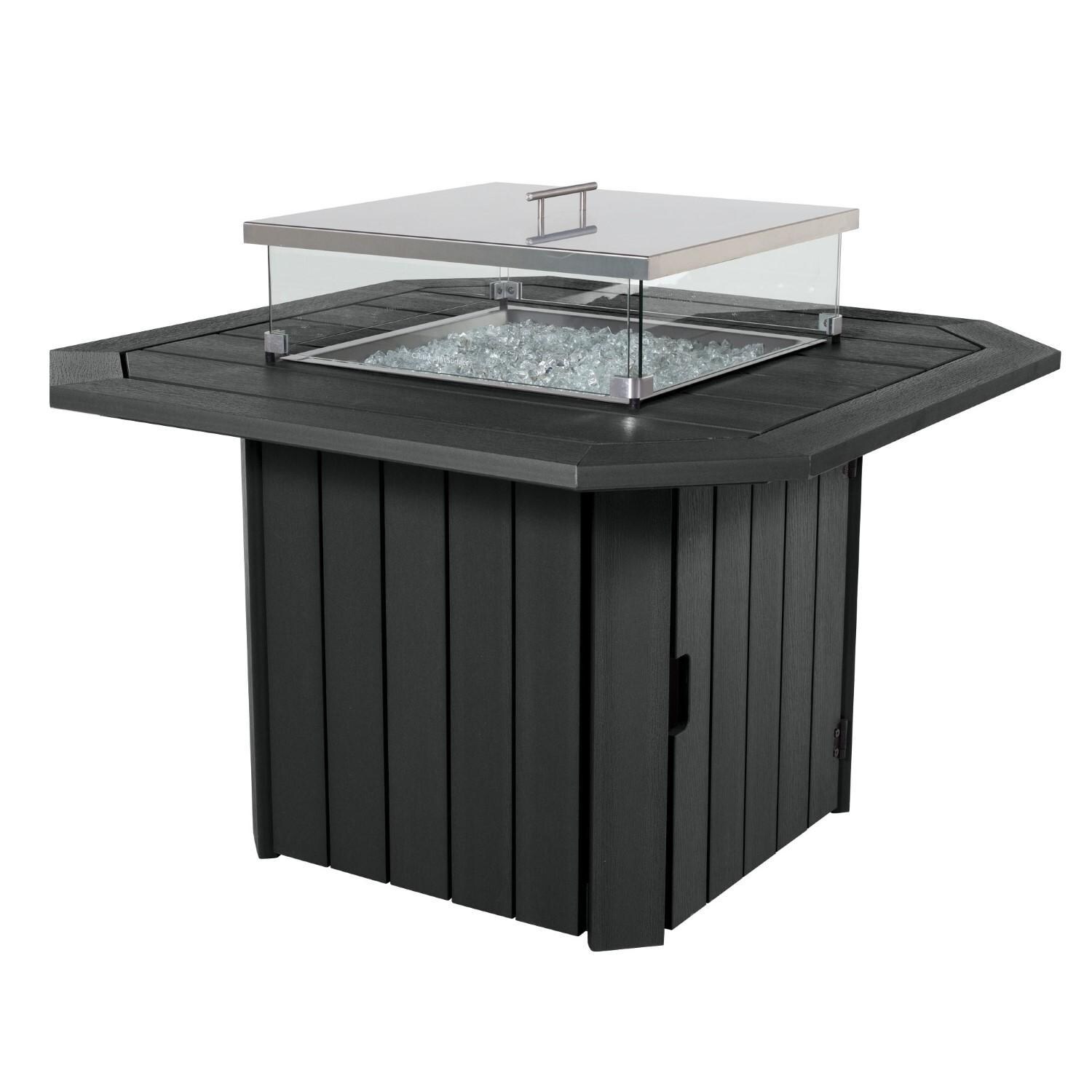 Harborview Octagonal Fire Pit Table in Black by Lakeview Outdoor Designs - Shown W/ Lid - White Background thumbnail