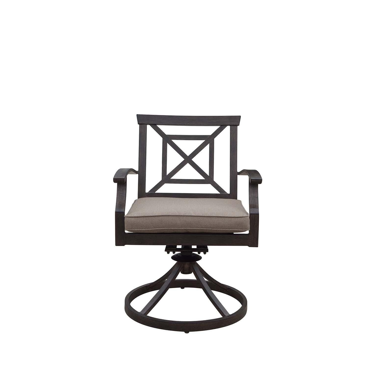 Atlantis 11 Pc Aluminum Dining Set w/ 118 Inch Table, Swivel Rockers, and Beige Cushions in Walnut By Darlee - Swivel Rocker - White Background thumbnail