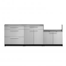 NewAge Outdoor Kitchen 4 Piece Set With 33-Inch Insert Grill Cabinet, Triple Drawer Cabinet, And Bar Center - Stainless Steel - 65051