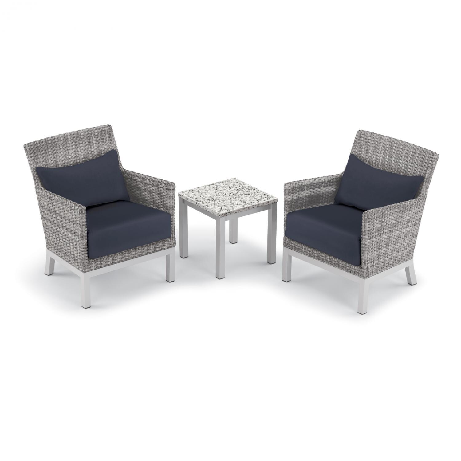 Argento 3 Piece Wicker Patio Conversation Set W/ Lite-Core Ash End Table, Midnight Blue Cushions & Lumbar Pillows By Oxford Garden thumbnail