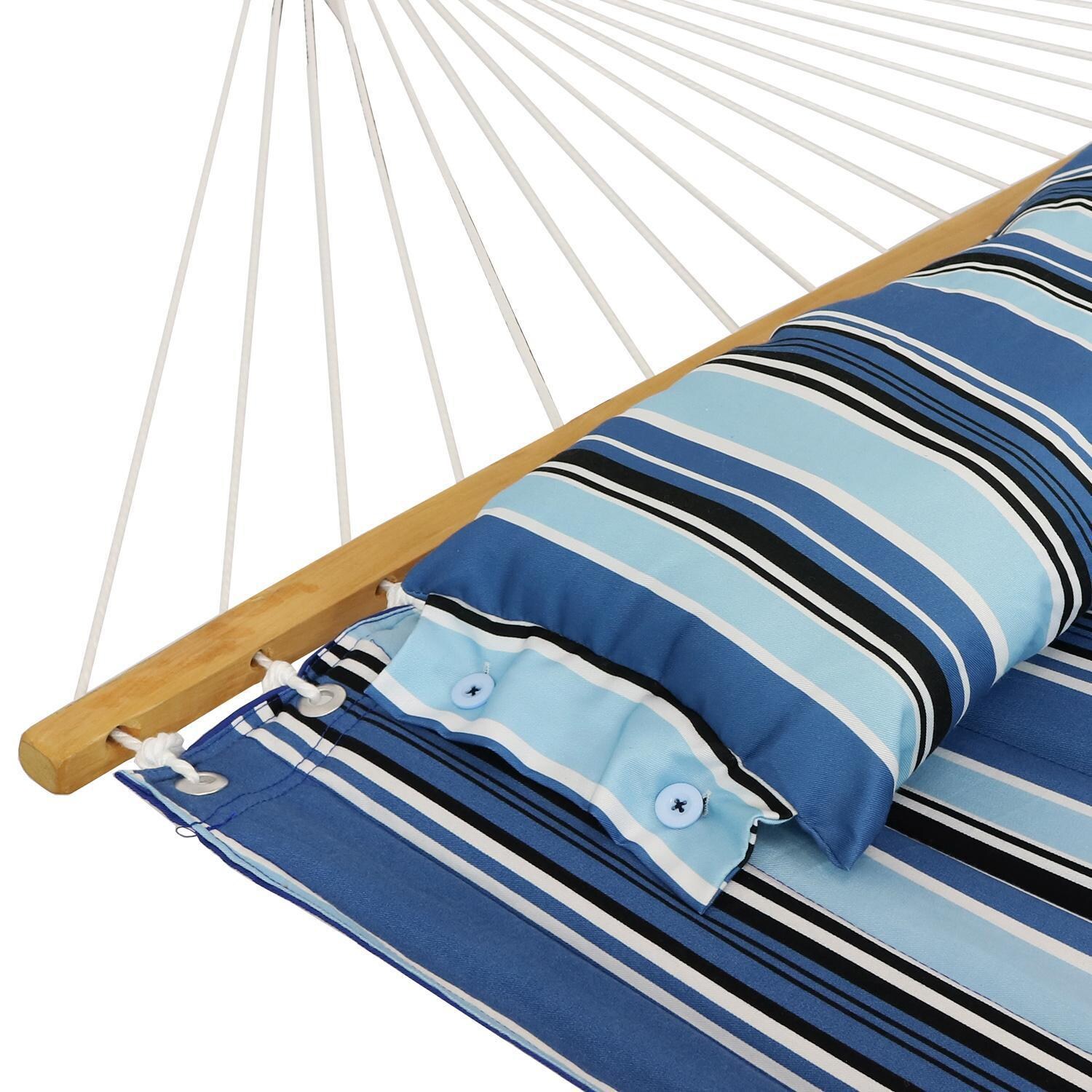 Ultimate Patio Quilted Double Hammock w/ 12-Foot Stand - Misty Beach - Close-Up thumbnail