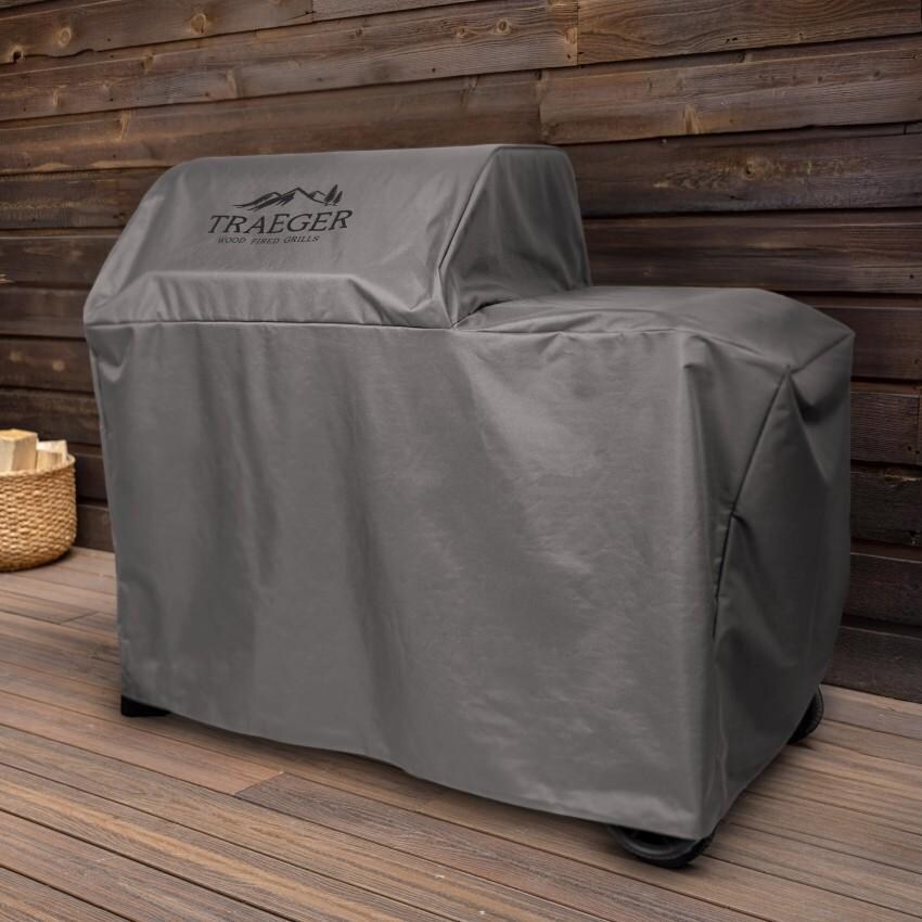 Traeger Woodridge Pellet Grill 5 Pc Bundle - Angled on Patio - Lifestyle thumbnail