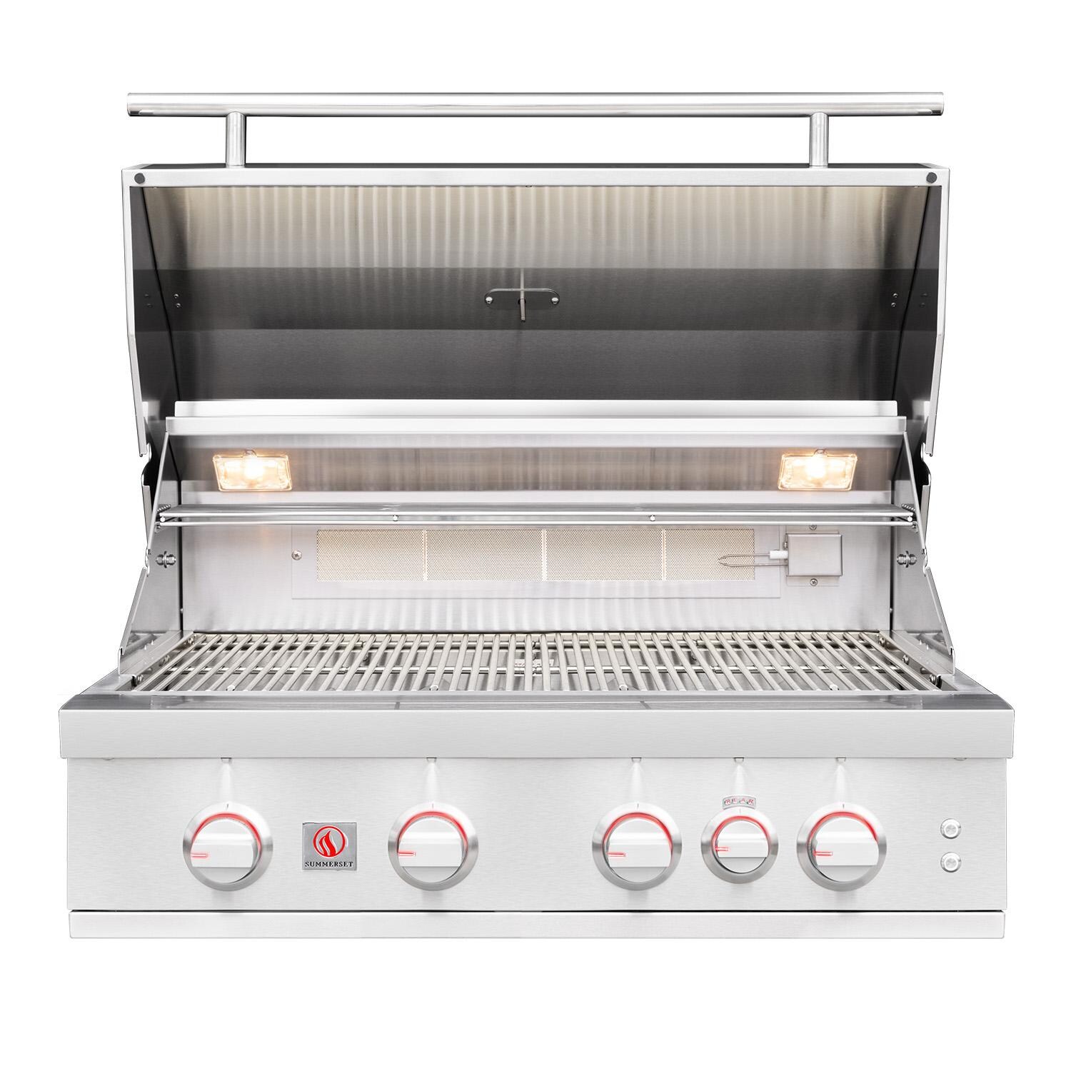 Summerset SZRPRO32L Sizzler Pro 32-in 4 Burner Built-In Propane Grill w/ Rear Infrared Burner - On - White Background thumbnail