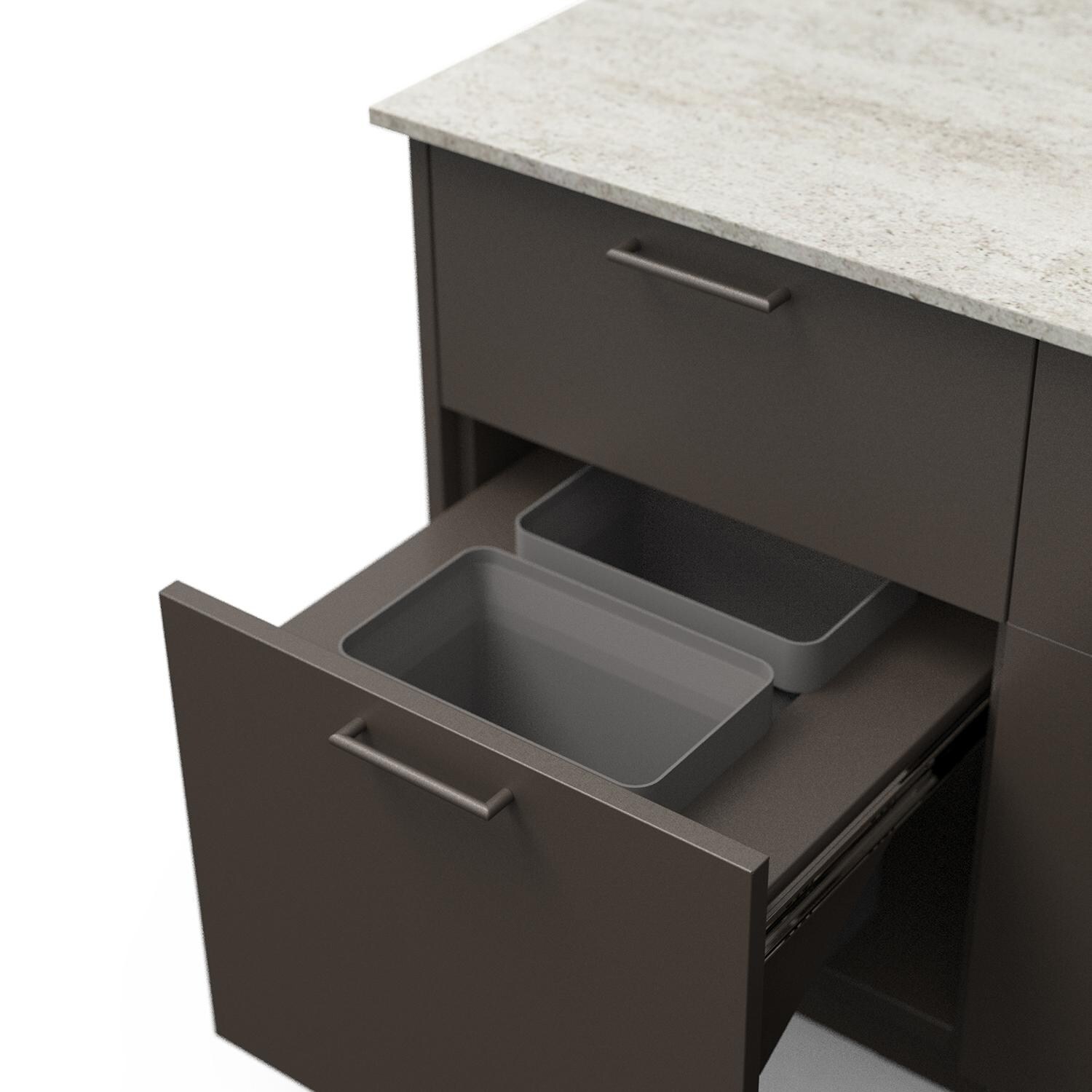 Blaze Sunset 10-Ft Outdoor Kitchen Island w/ 32-Inch Marine Grade Premium LTE+ Propane Grill, Sink in Architectural Bronze w/ Keon Countertop - Pullout Trash/Recycle Bins - Detail