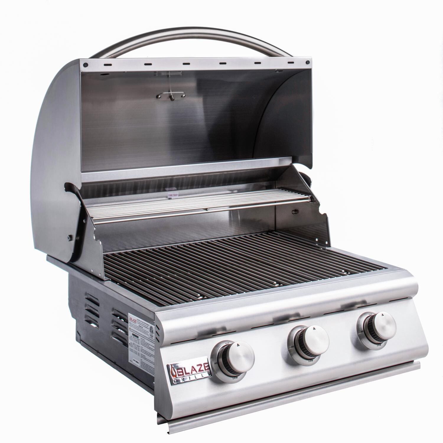 Blaze - BLZ-3LBM-NG - Prelude LBM 25-Inch 3-Burner Built-In Natural Gas Grill - Hood Open thumbnail