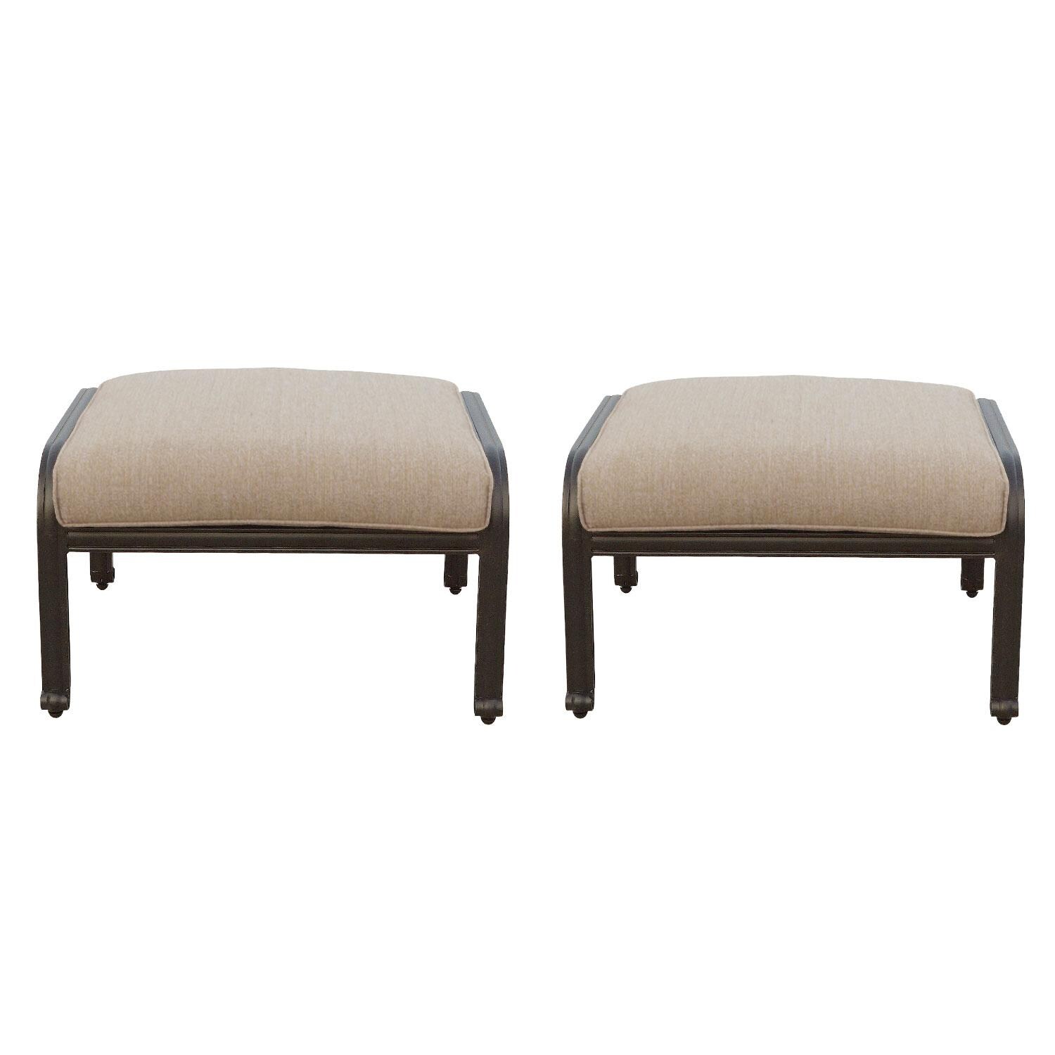 Darlee DL603-11-2 Nassau 2 Piece Cast Aluminum Patio Ottoman Set W/ Beige Canvas Cushions  thumbnail