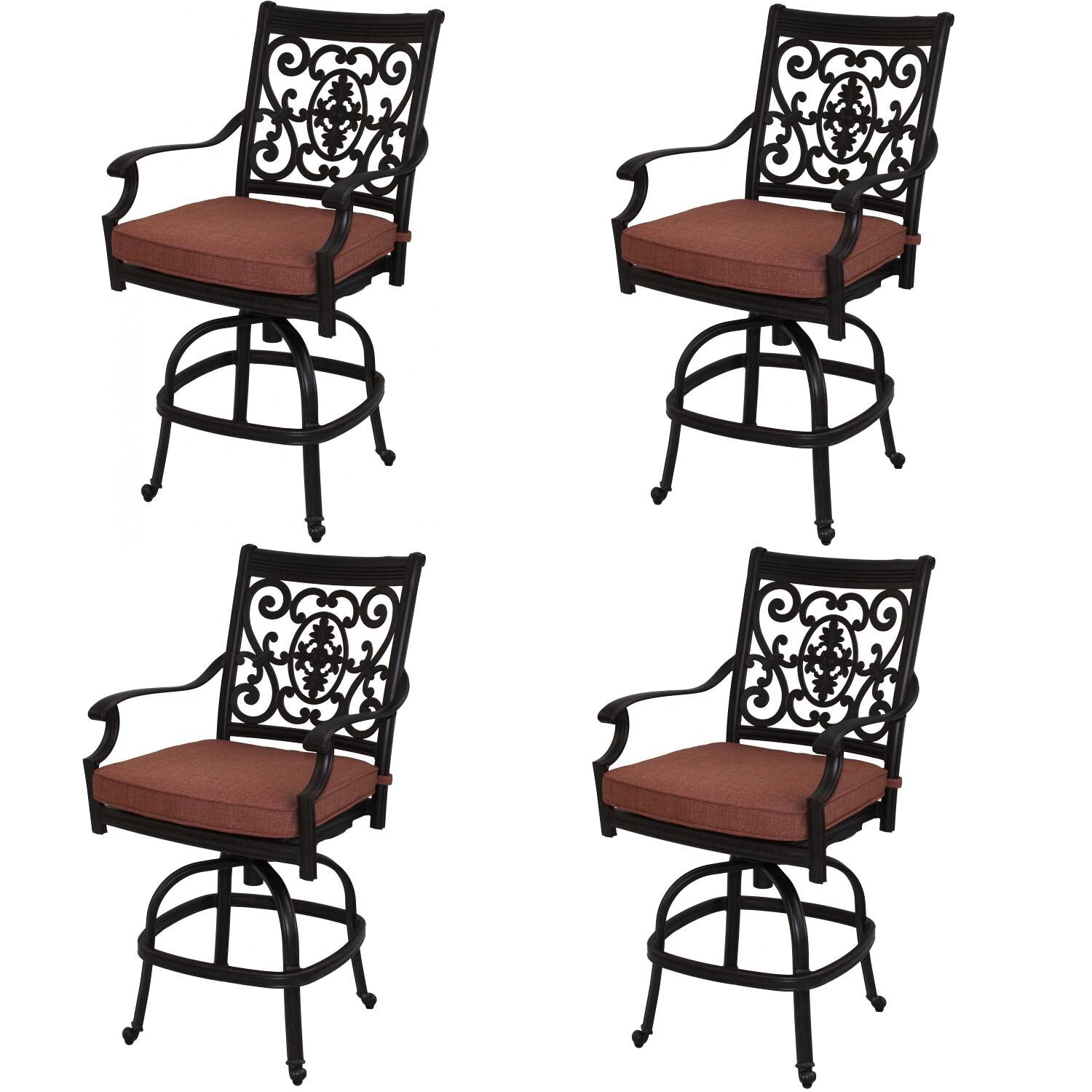 St. Cruz Cast Aluminum 4 Pc Set Swivel Counter Height Bar Stool Set in Antique Bronze/Spicy Chili by Darlee