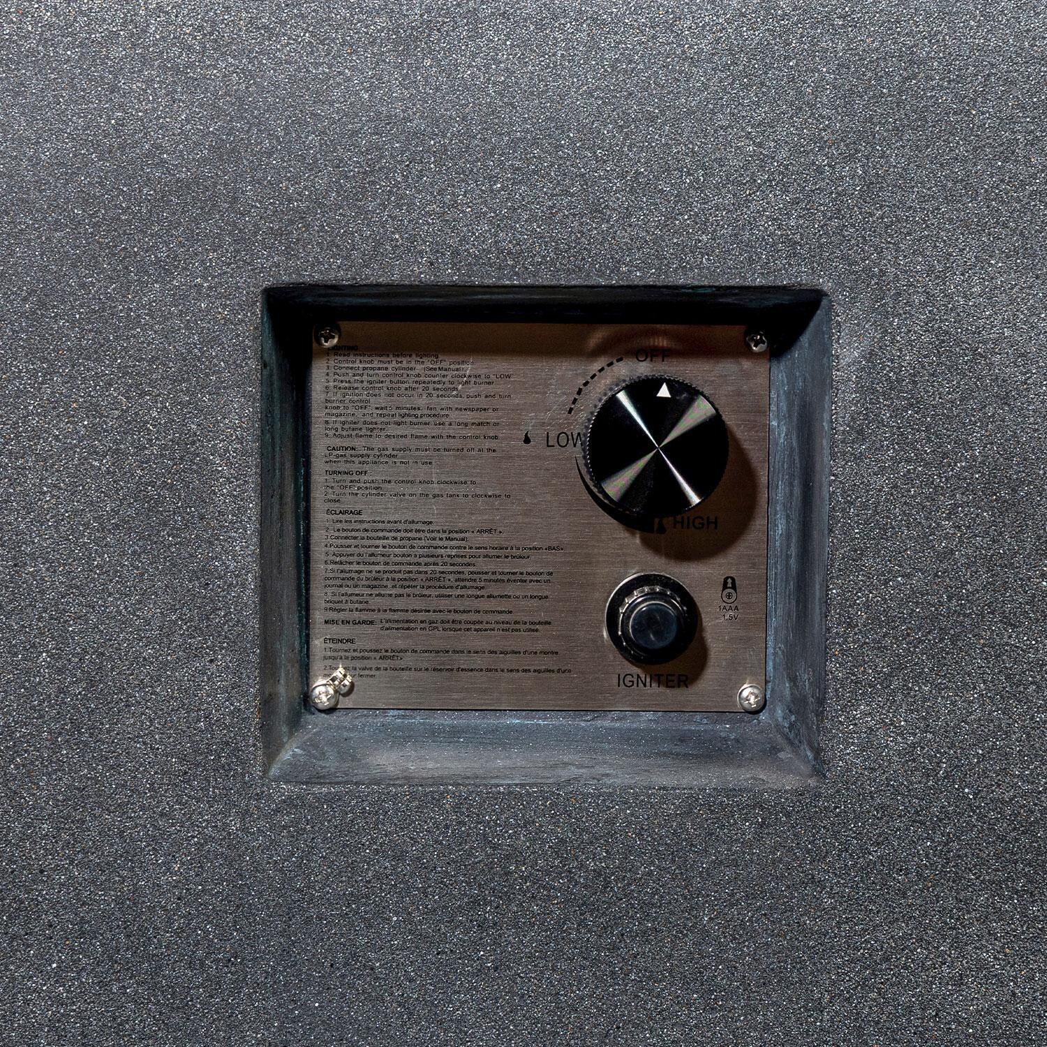 Glenwood 55-in Rectangular Concrete Propane Fire Pit in Graphite by Lakeview Outdoor Designs - Ignitor Starter - On - Detail thumbnail