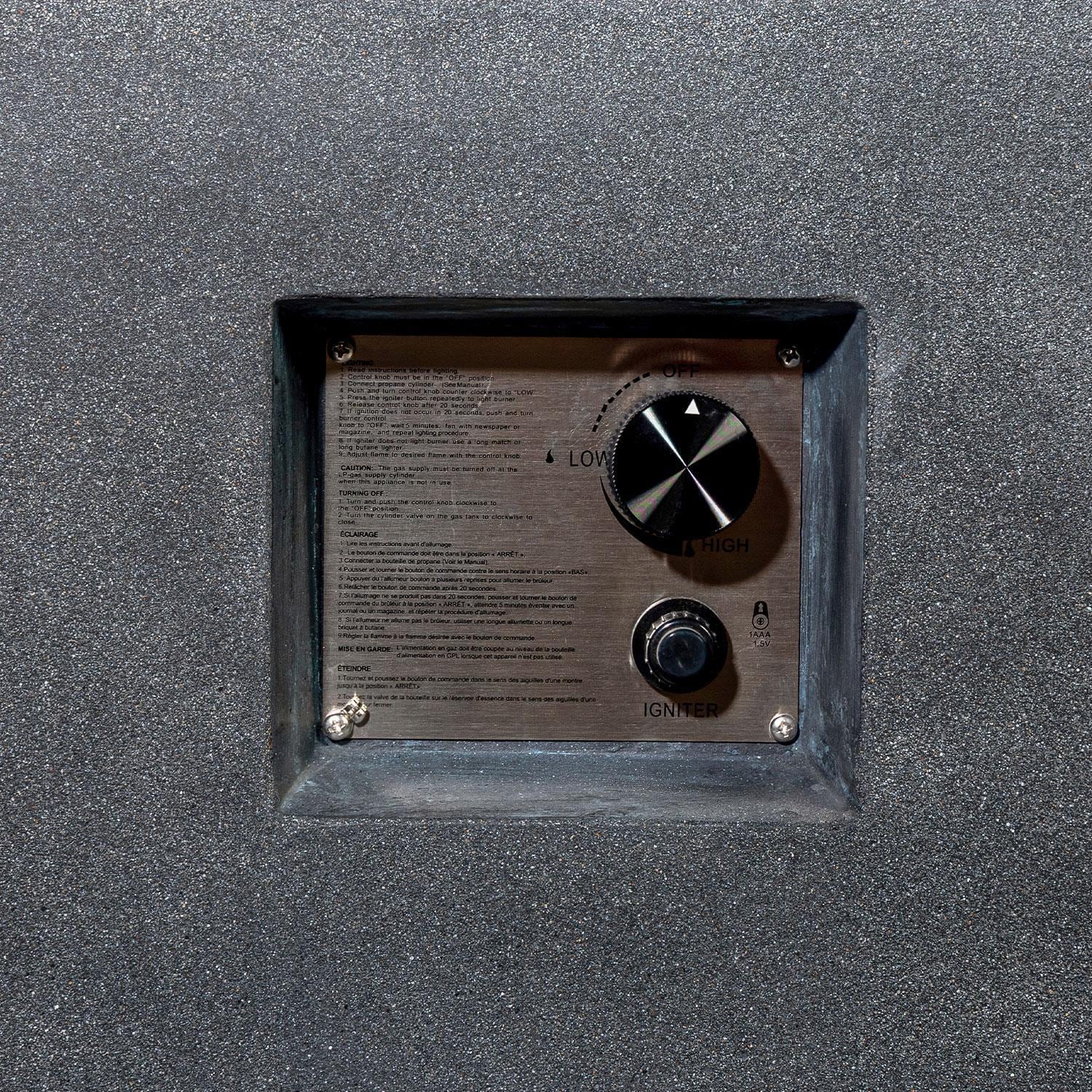 Glenwood 55-in Rectangular Concrete Propane Fire Pit in Graphite by Lakeview Outdoor Designs - Ignitor Starter - On - Detail thumbnail