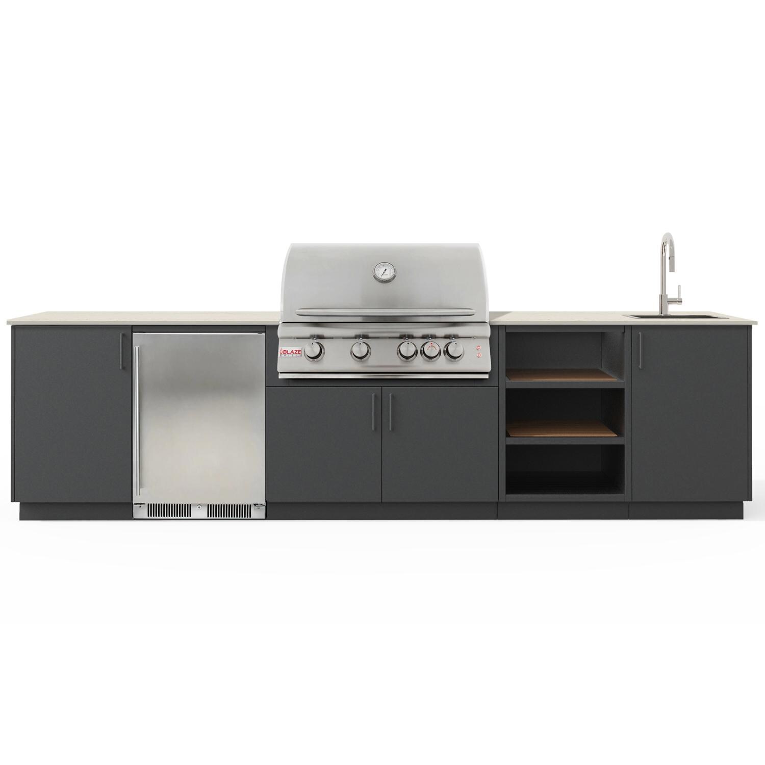 Urban Bonfire Breeze 32 Outdoor Kitchen w/ Blaze LTE Natural Gas Grill, Sink, Refrigerator, Danae Dekton Countertop & Anthracite Finish - B-Breeze-32-Blaze-Danae-Anthracite