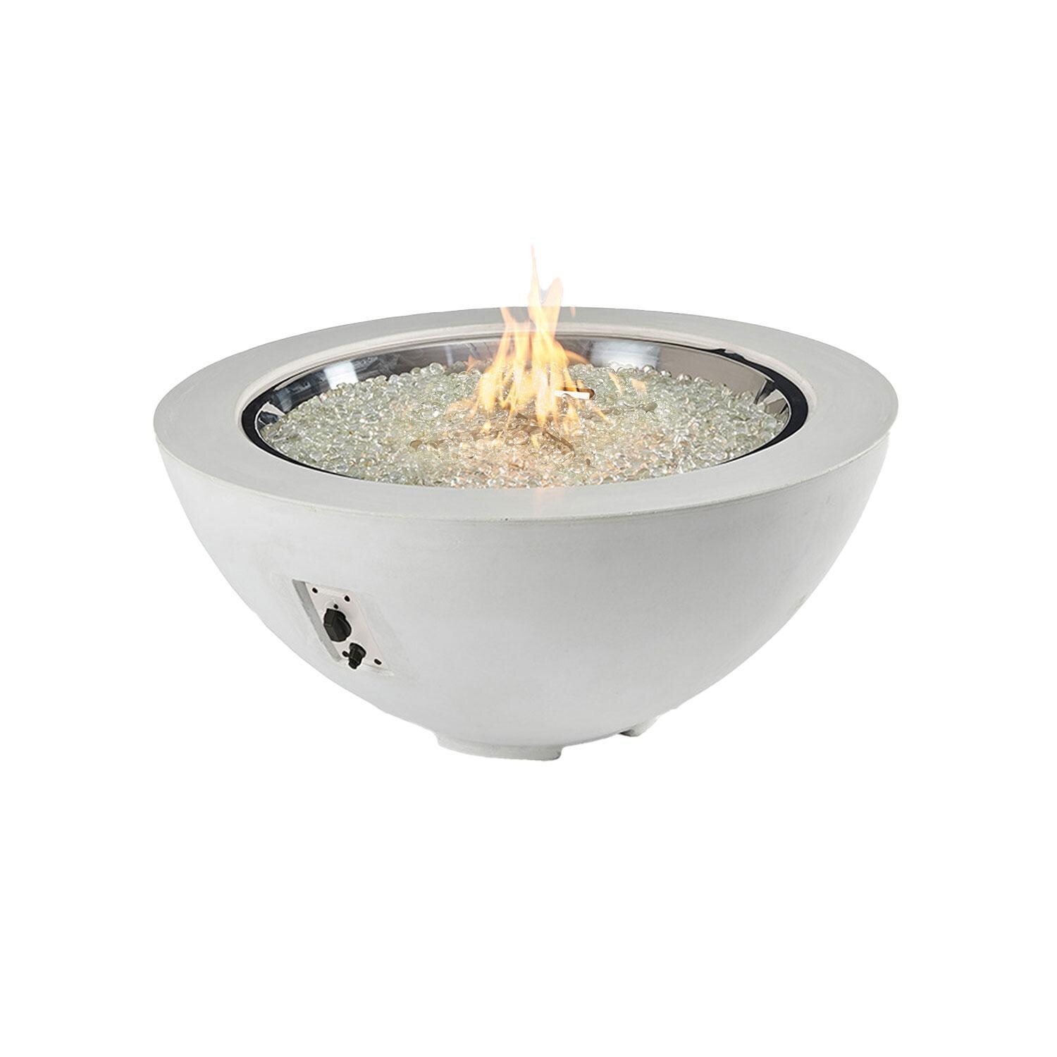 Villa View 42 Inch Round GFRC Propane Fire Bowl w/ Electronic Ignition in White by Lakeview Outdoor Designs - Display - White Background thumbnail