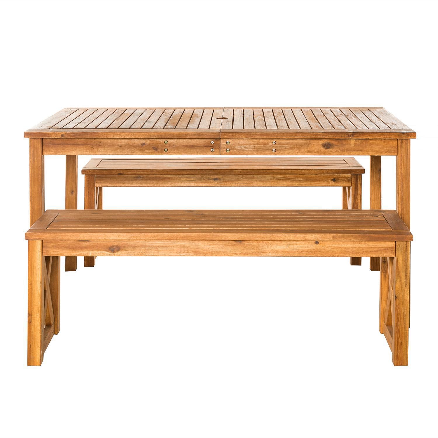 Ultimate Patio Camille Way 3 Piece Acacia Patio Dining Set W/ 60 X 32 Inch - Rectangular - Table - Brown - Front View thumbnail