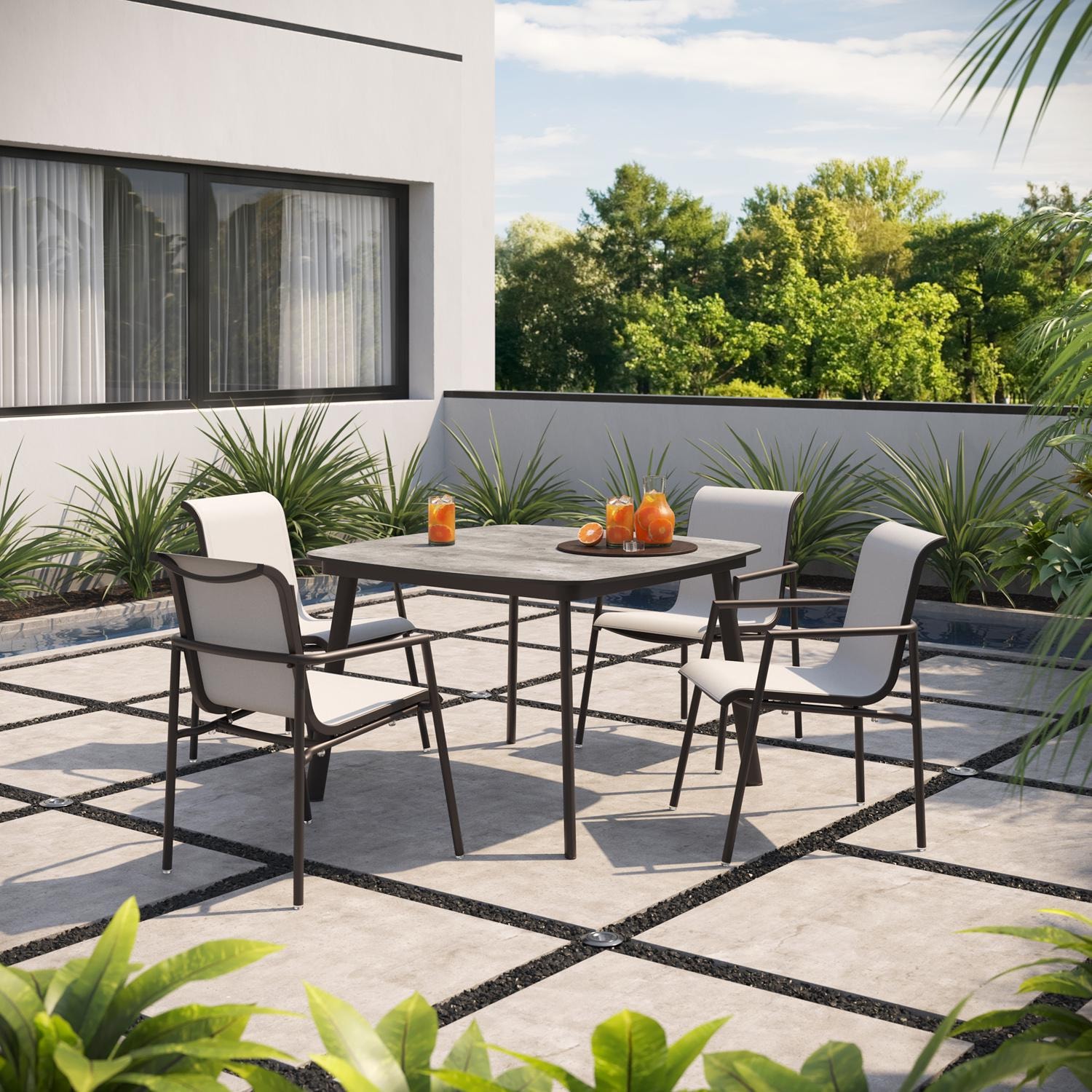 Oxford Garden Eiland 45 Inch Carbon Aluminum Dining Table W/ Skyline HPL Table Top - Outdoor Dining thumbnail