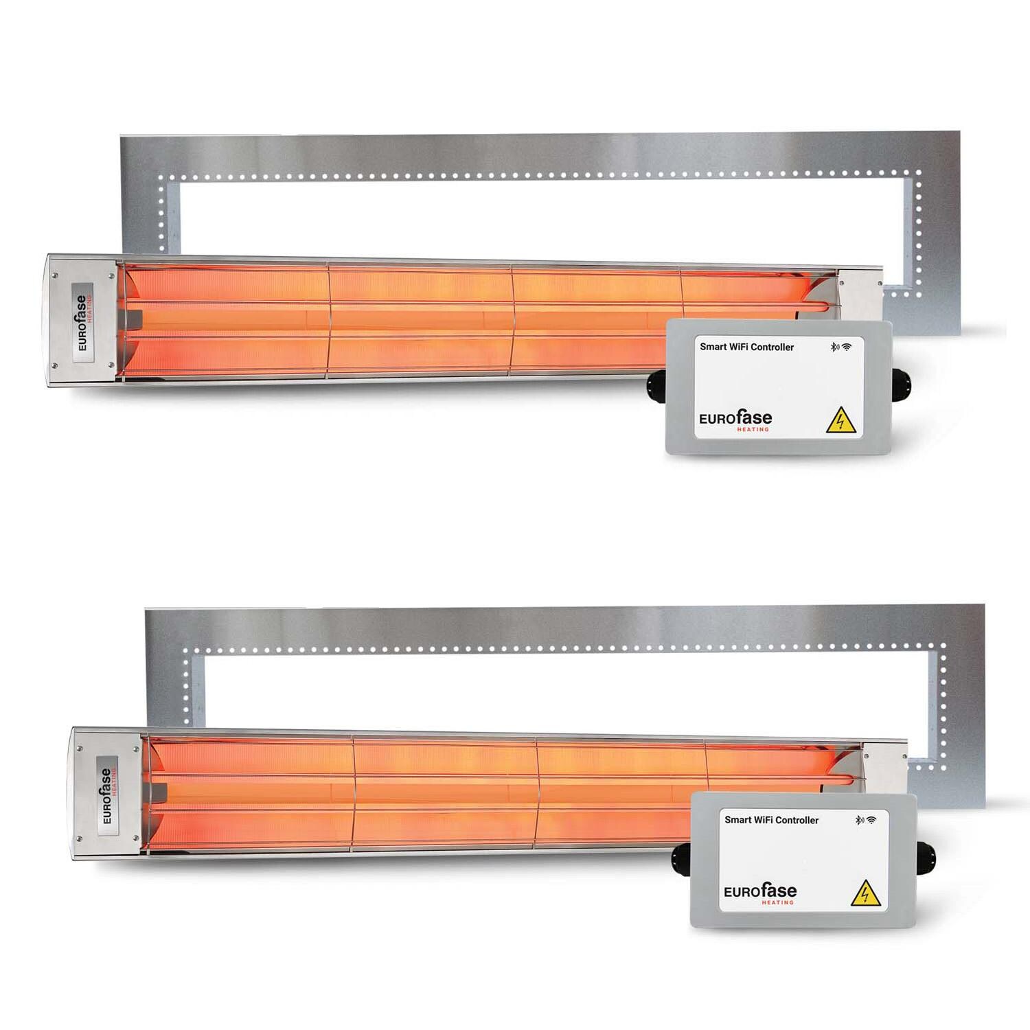 Eurofase 6 Pc 61-in 6000W Dual Element Electric Infrared Patio Heater Bundle w/ 2 Heaters, 2 Smart Controls, & 2 Flush Mounts - 240V - Stainless Steel