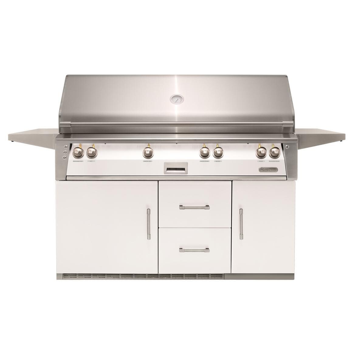 Alfresco ALXE 56-Inch Freestanding Propane All Grill On Refrigerated Cart With Sear Zone And Rotisserie in Signal White Matte - ALXE-56BFGR-LP-SM9003
