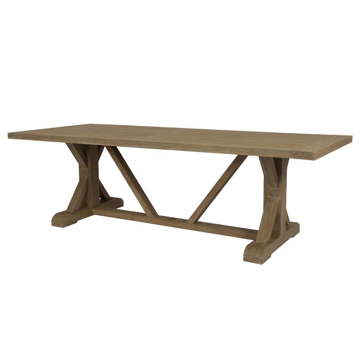 Sunset West - Havana 9 Piece Resin Wicker Patio Dining Set W/ Dining Table & Sunbrella Canvas Flax Cushions - Coastal Teak 94 X 40 Rectangular Patio Trestle Dining Table W/ Umbrella Hole thumbnail