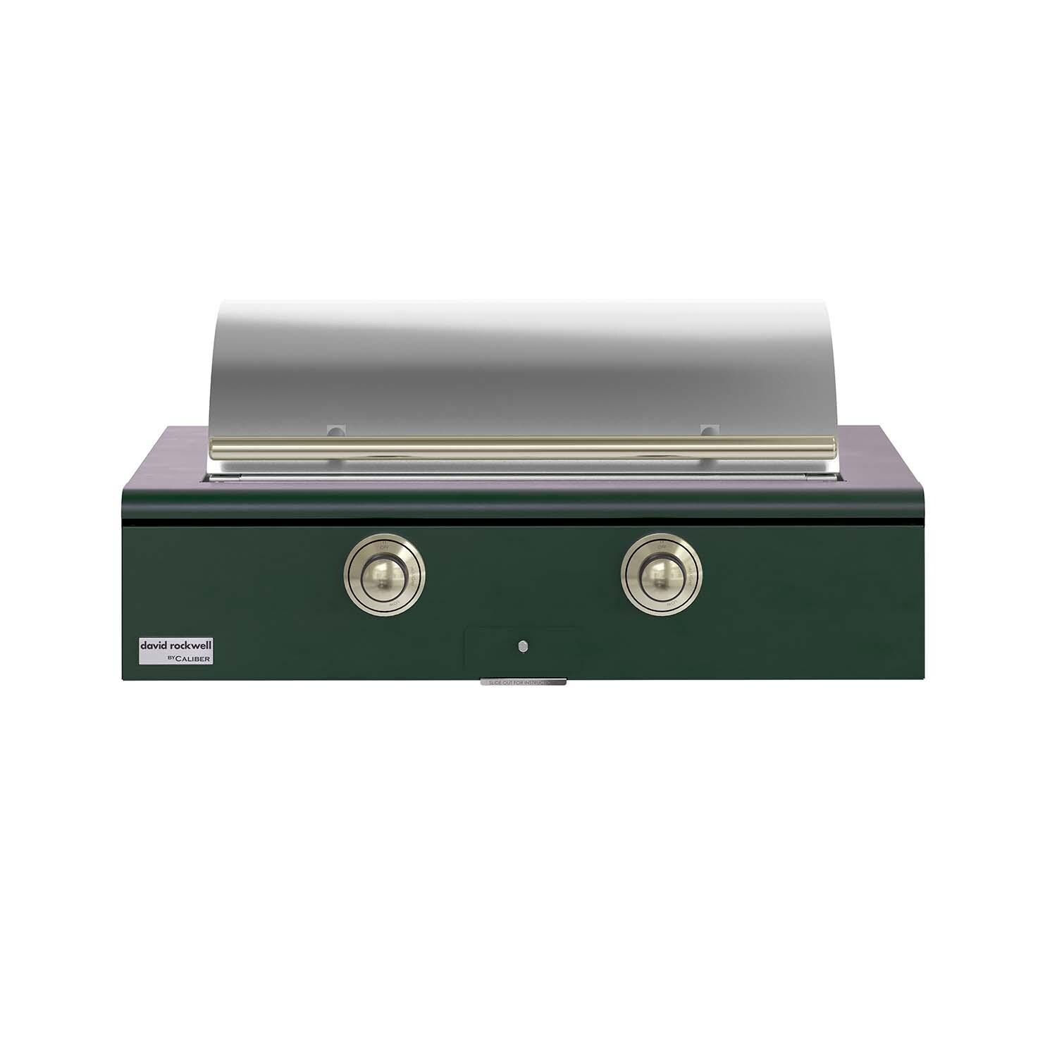 Caliber CRG-42BN00-A-086-H01 42-in Natural Gas Built-In Rockwell Grill - Emerald w/ Brass Hardware - Lid Closed - White Background thumbnail