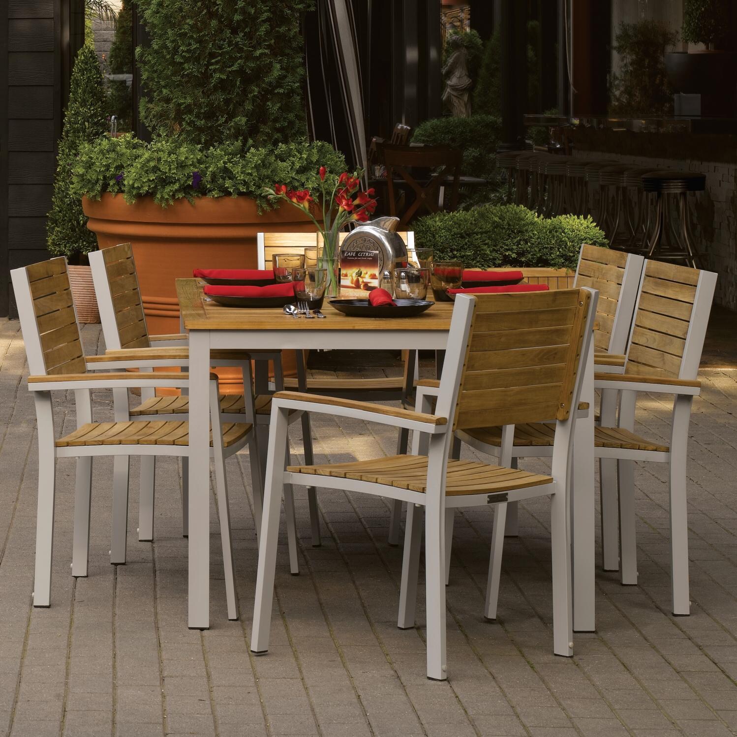 Travira 7 Piece Teak Patio Dining Set W/ 63 X 40 Inch Rectangular Table