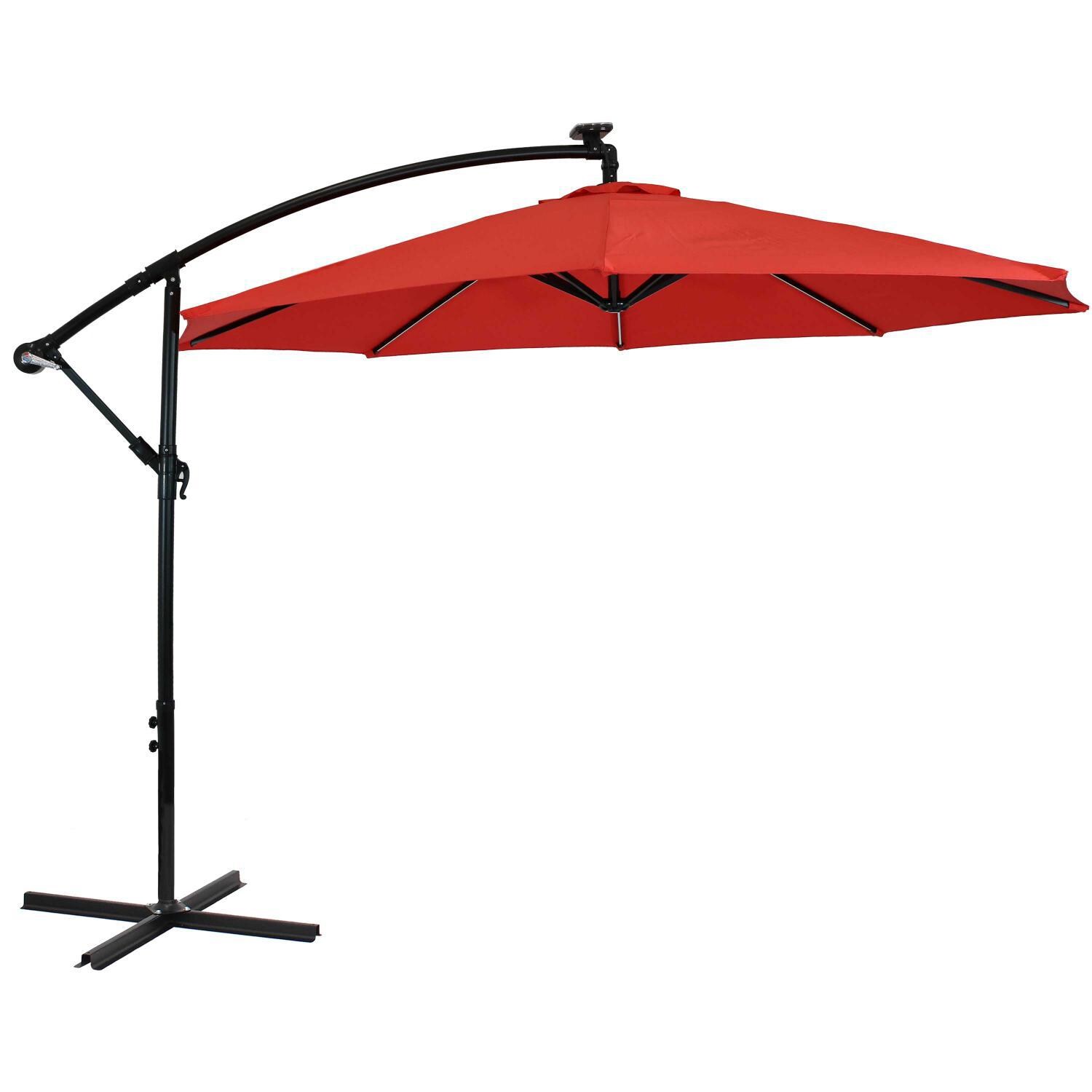 Ultimate Patio 10 Ft. Solar Lighted Octagonal Steel Patio Cantilever W/ Crank - Black Frame & Cherry Polyester Canopy thumbnail