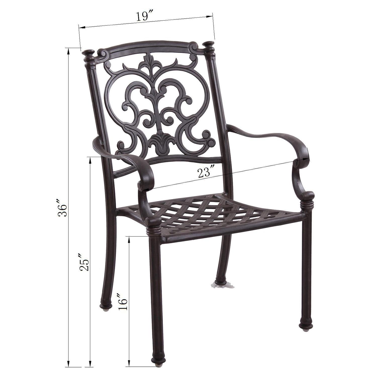 Darlee Santa Barbara 7 Piece Cast Aluminum Patio Dining Set W/ Rectangular Table - Antique Bronze - Dining Chair - Dimensional thumbnail