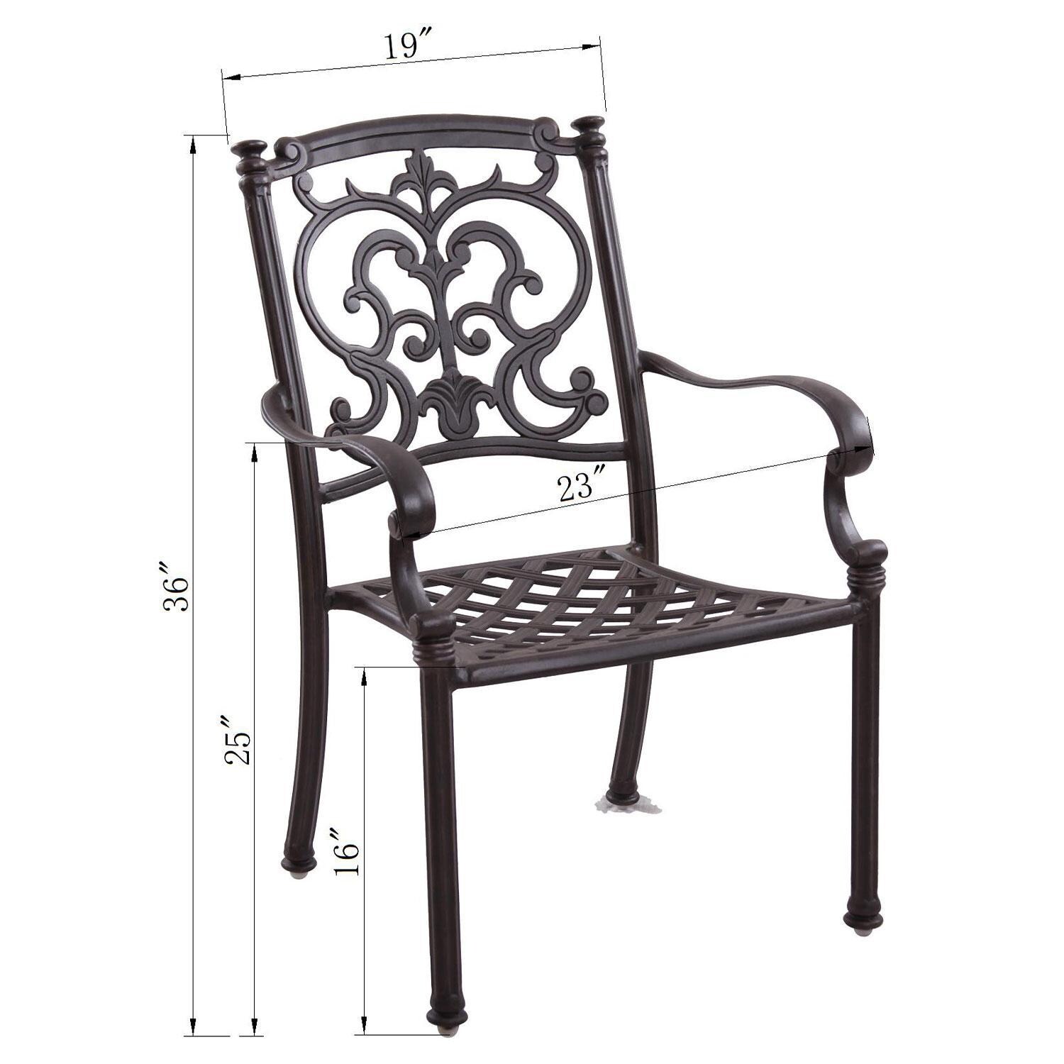Darlee Santa Barbara 7 Piece Cast Aluminum Patio Dining Set W/ Rectangular Table - Antique Bronze - Dining Chair - Dimensional thumbnail