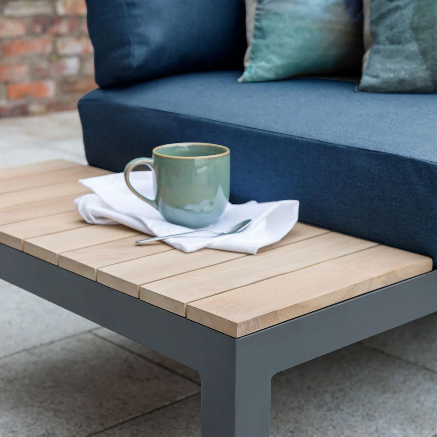 Elba 6 Pc Aluminum/Teak Corner Seating Set in Spectrum Indigo By KETTLER - Teak Corner - Detail thumbnail