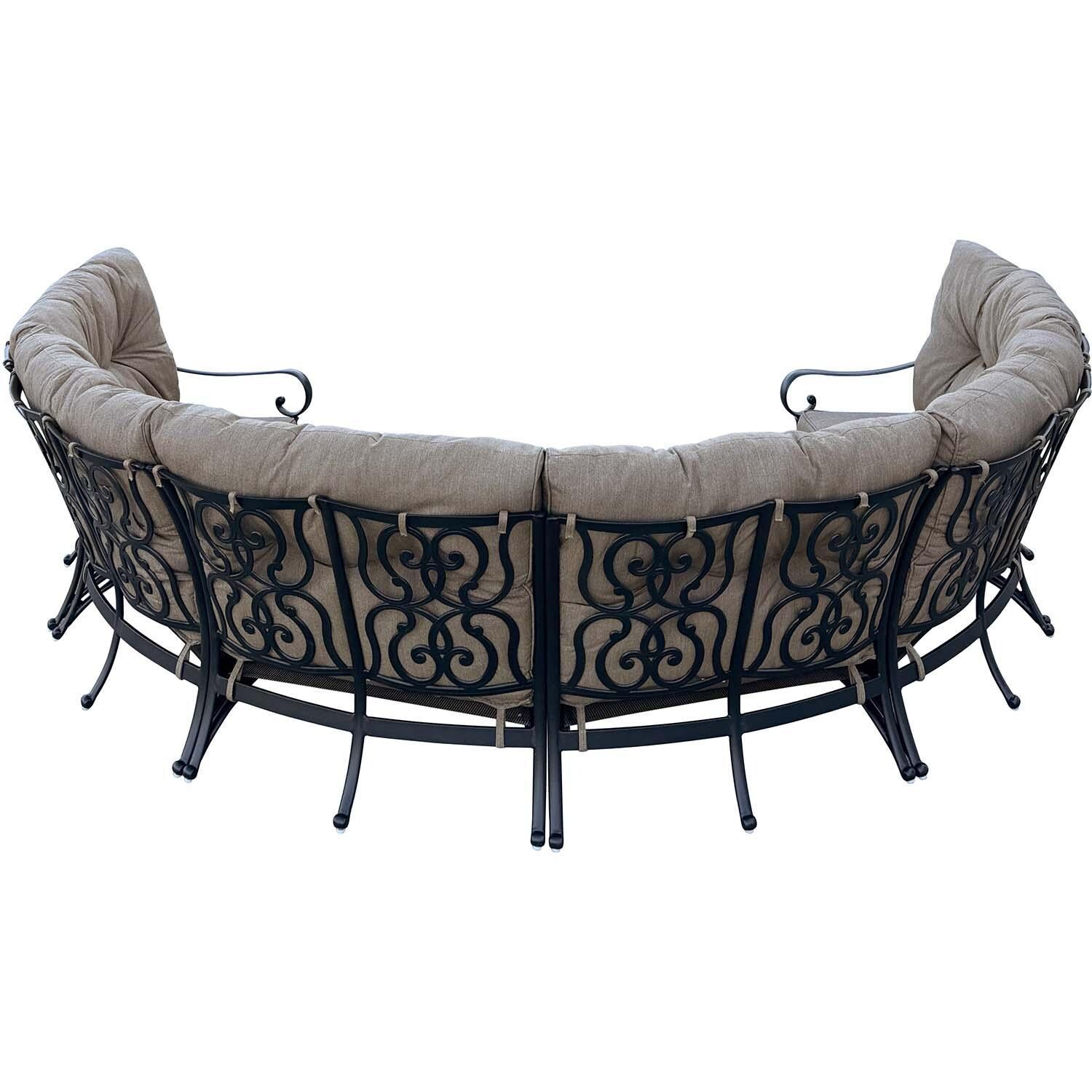 Santa Anita 6 Person Cast Aluminum Sofa in Antique Bronze/Heather Beige By Darlee - Back View - White Background thumbnail