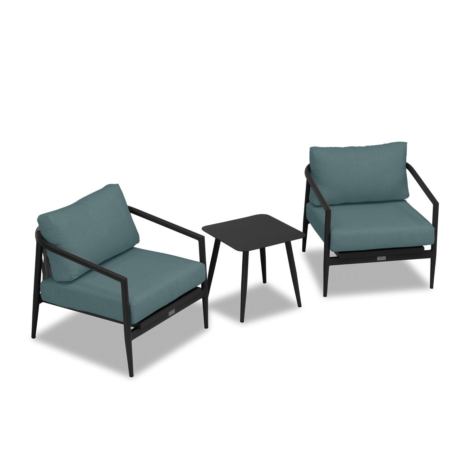 Lakeview Midnight Cove 3 Pc Aluminum Club Chair Seating Set in Black/Carbon/Cast Lagoon - Top - White Background thumbnail