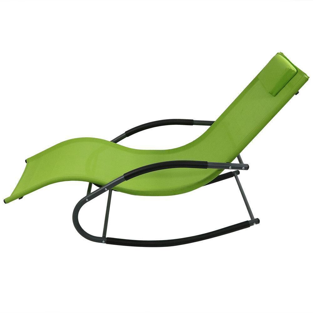 Ultimate Patio Rocking Wave Lounger W/ Pillow - Green - Side View - White Background thumbnail