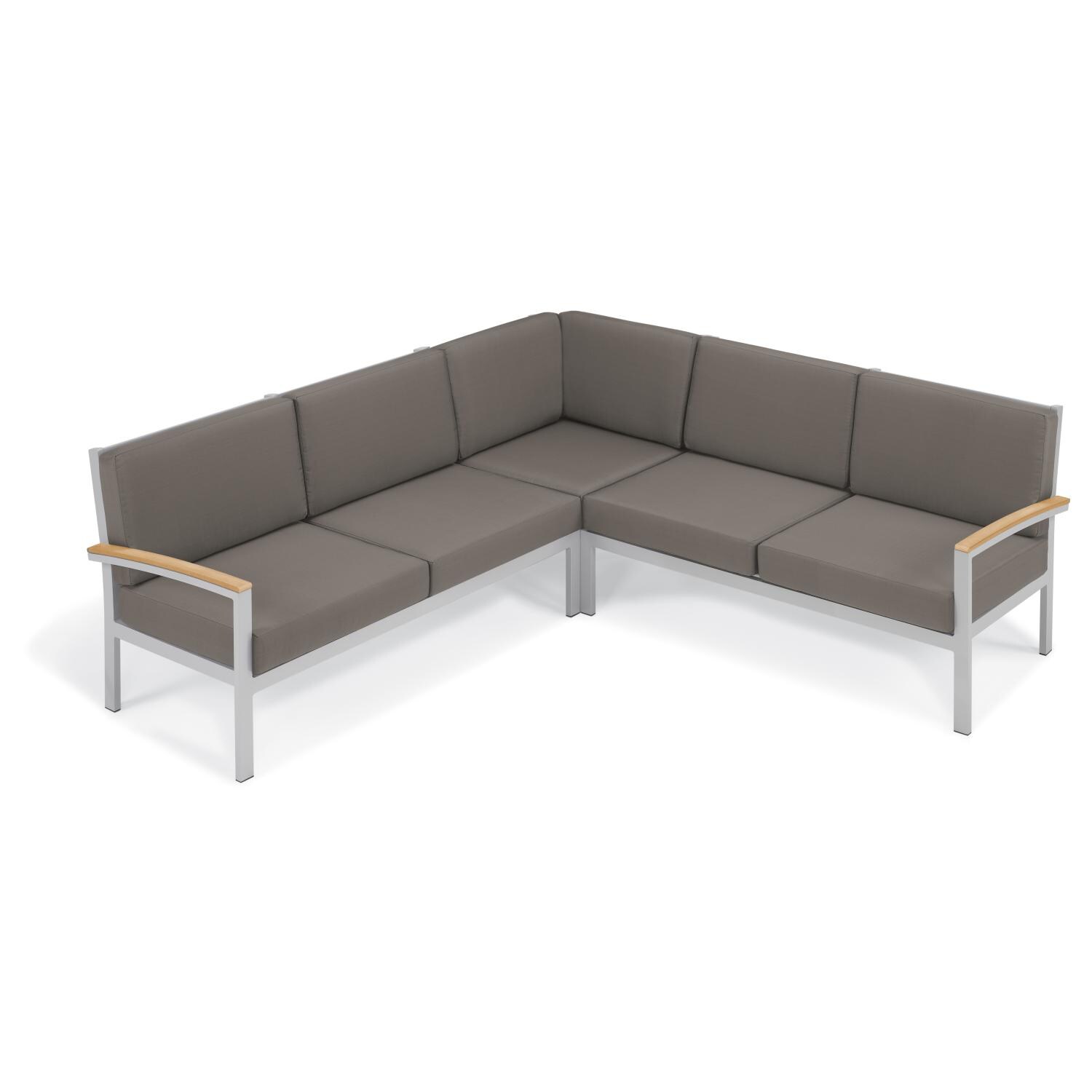 Travira 3 Pc Powder-Coated Aluminum Sectional Seating Set in Stone/Natural/Flint By Oxford Garden
