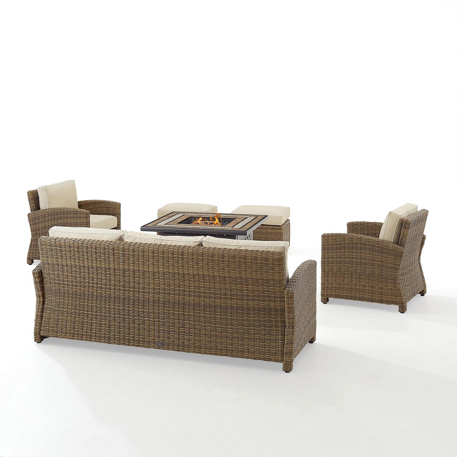 Ultimate Patio UP-92417WB-SA 6Pc Wicker Outdoor Sofa Set W/ Fire Table in Sand - Rear - White Background thumbnail