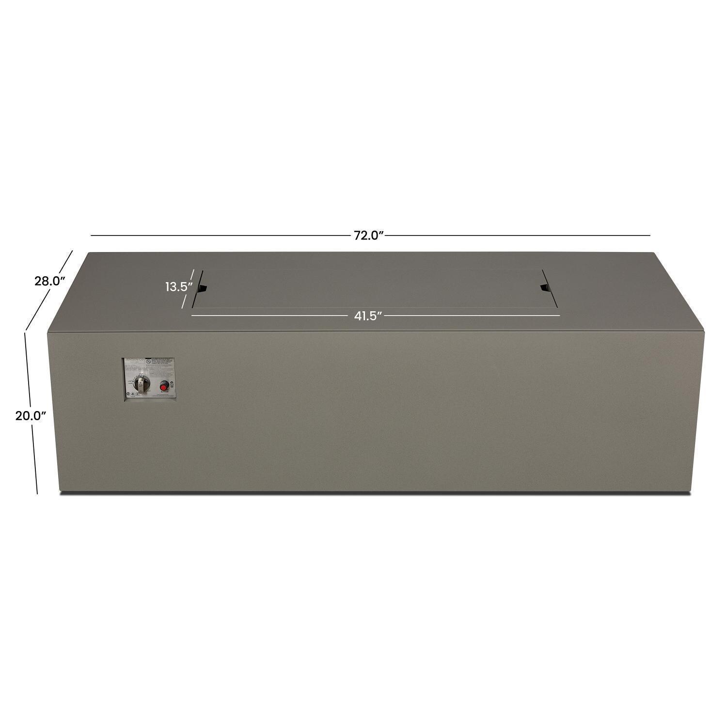 Covewood 72 Inch Rectangular Aluminum Propane Fire Pit Table in Gray by BBQGuys Signature - Dimensional thumbnail