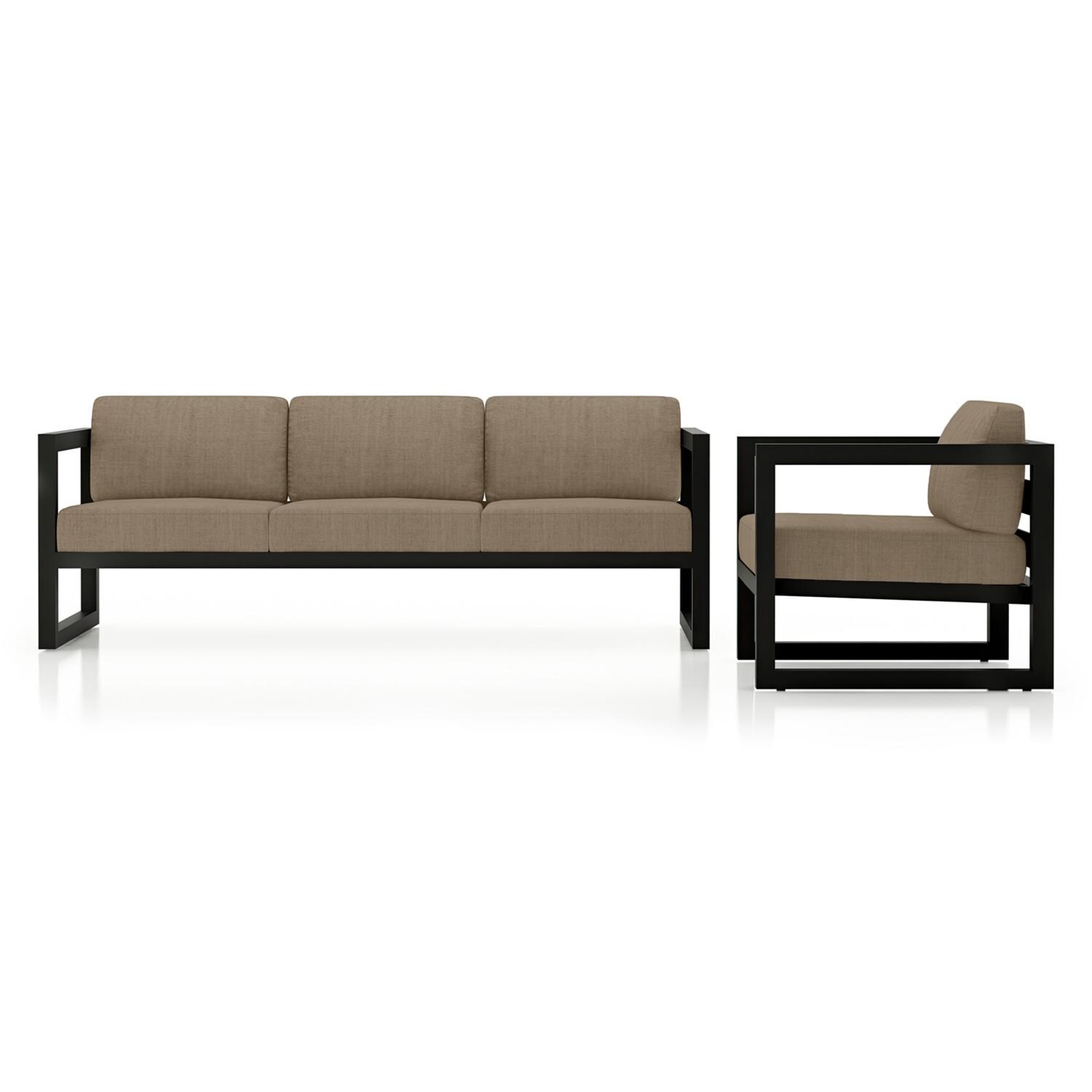 Lakeview MSTYCV-BK-2SS-HB Misty Cove 2 Pc Aluminum Seating Set in Black w/Heather Beige Cushions by Lakeview Outdoor Designs - Set Front View - White Background thumbnail