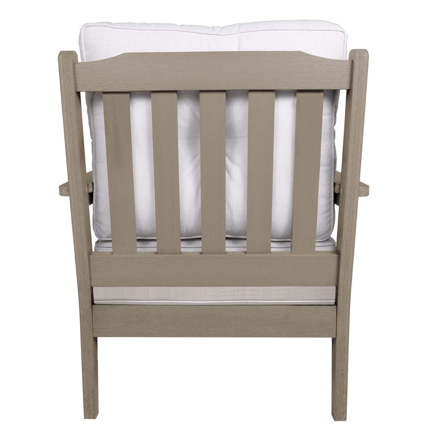 Blushing Bay 3 Pc Recycled Plastic Seating Set in Bliss Linen/Woodland Brown by Lakeview Outdoor Designs - Chair Back View - White Background thumbnail
