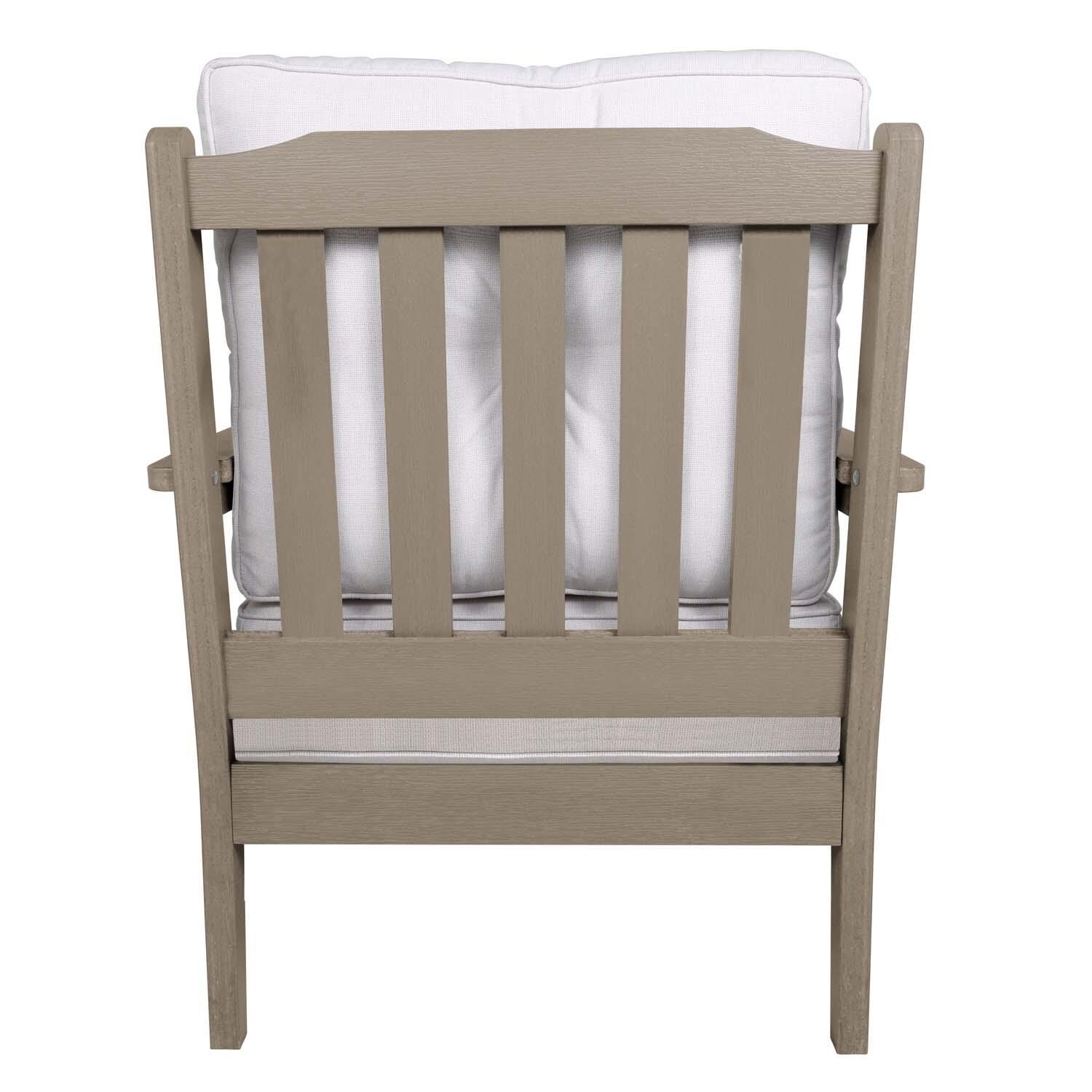 Blushing Bay 3 Pc Recycled Plastic Seating Set in Bliss Linen/Woodland Brown by Lakeview Outdoor Designs - Chair Back View - White Background thumbnail