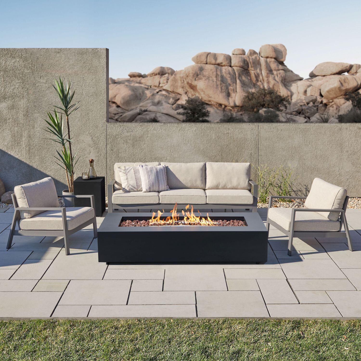 Elysian 5 Pc Aluminum Fire Pit Seating Set in Black by Lakeview Outdoor Designs