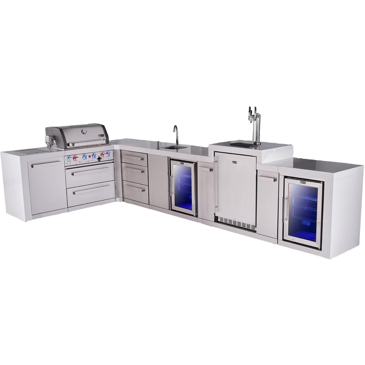 Mont Alpi Deluxe Series 13 1/2 Ft Propane Outdoor Kitchen Island w/ 32-in Grill, Side Burner, Beverage Center, Kegerator, Fridge & Extra Door - MAi400-D90KEGBEVFCXL